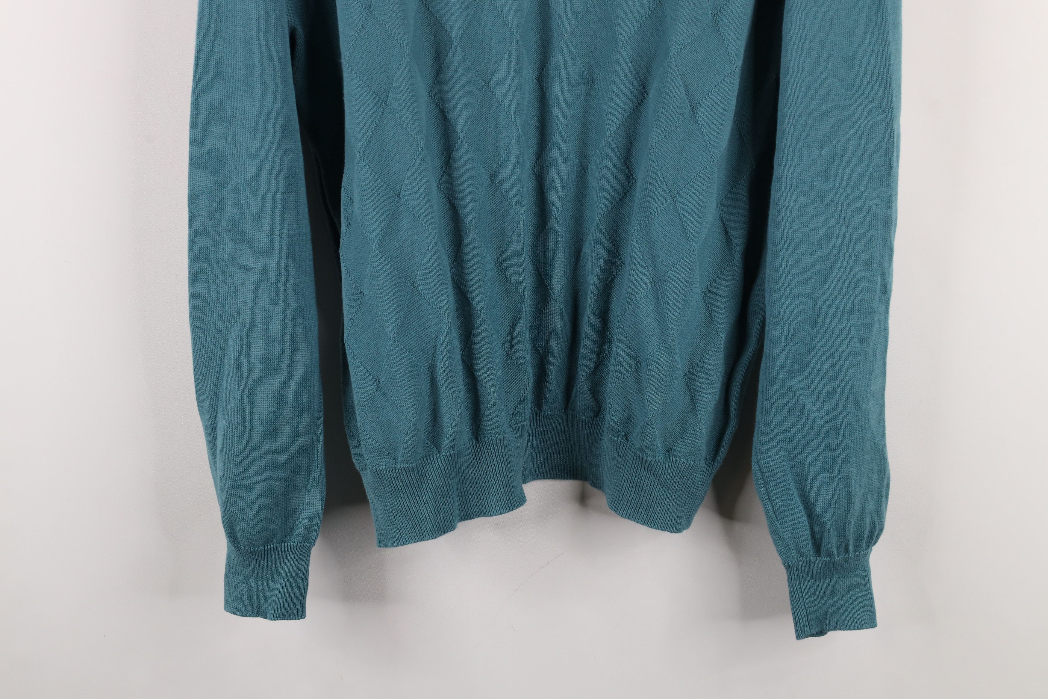 Vintage Vintage 90s Streetwear Cotton Knit Diamond Sweater Teal Size US M / EU 48-50 / 2 - 3 Thumbnail