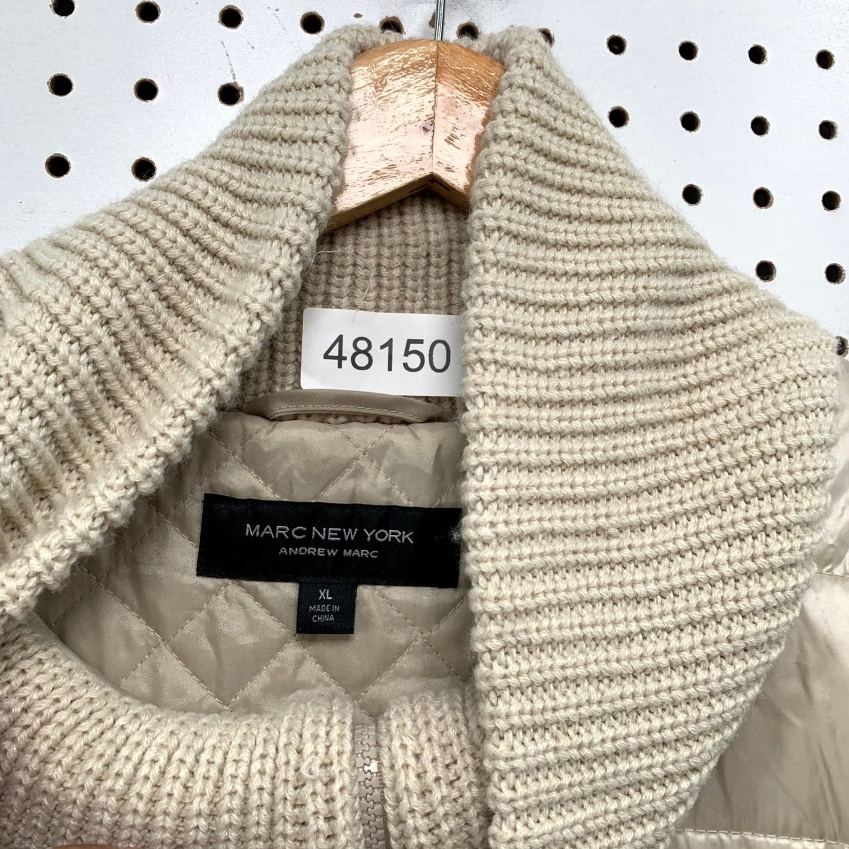 Vintage Marc New York Puffer Jacket Womens XL Beige Knit Collar Sleeves NWT Size XL / US 12-14 / IT 48-50 - 3 Thumbnail