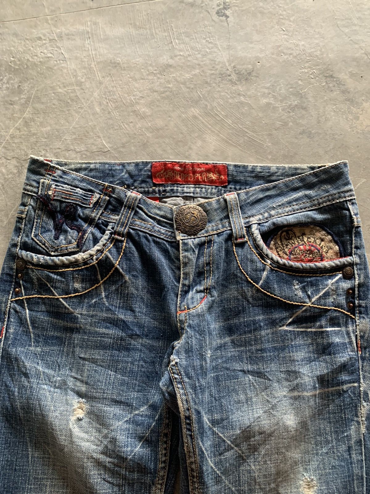 flare vintage y2k embroidery japanese denim red pepper