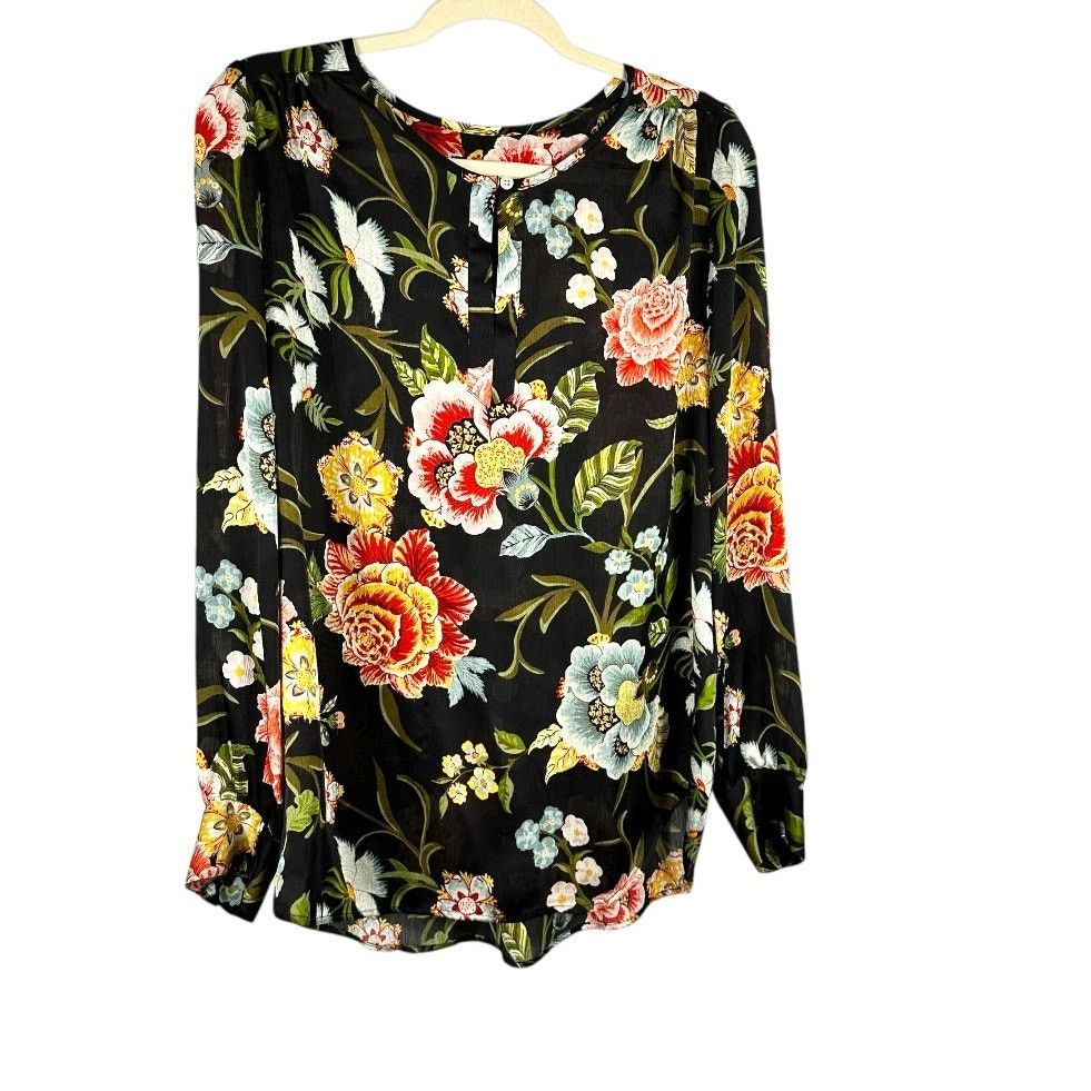 Loft Ann Taylor Loft Black Multicolor Floral Design Top Medium Size M / US 6-8 / IT 42-44 - 1 Thumbnail
