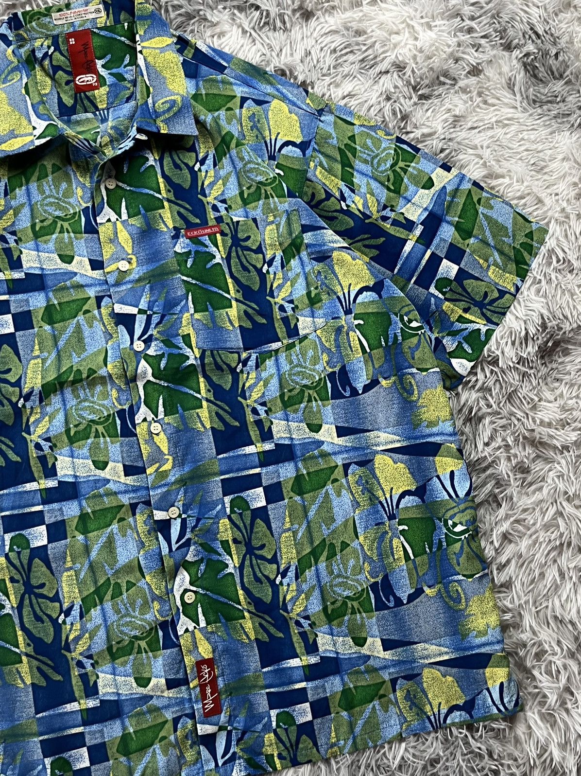 Ecko Unltd. Vintage 90’s Marc Ecko Men‘s Blue & Green Hawaiian Shirt Size US XXL / EU 58 / 5 - 5 Thumbnail