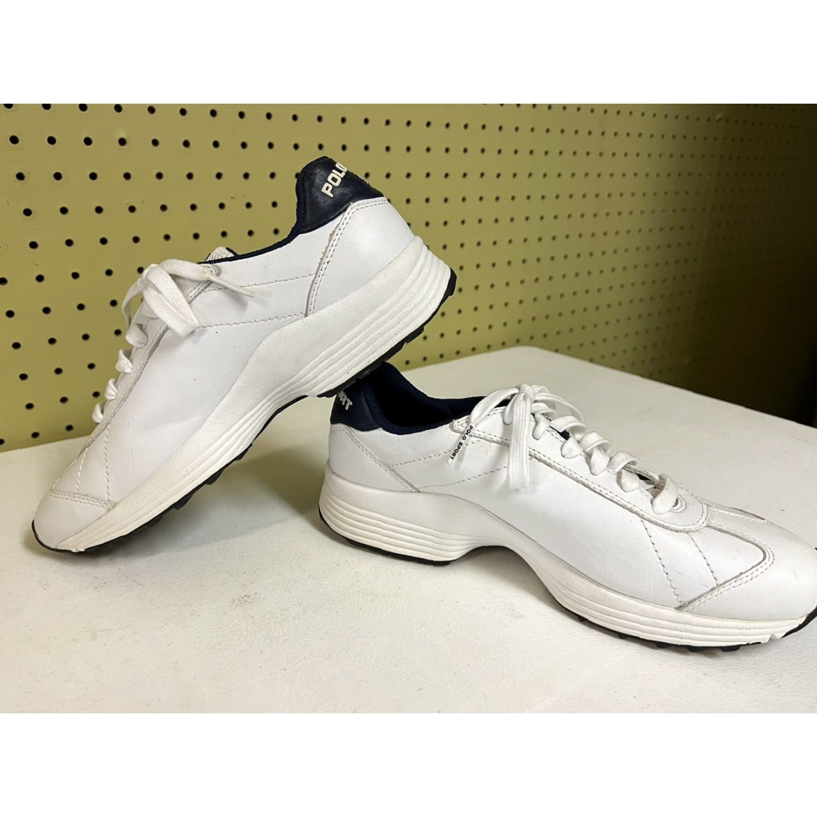 Vintage Polo Sport Mens Sneaker Leather White Lace Up 9.5 Shoes Tennis Casual Mens Size US M / EU 48-50 / 2 - 4 Thumbnail