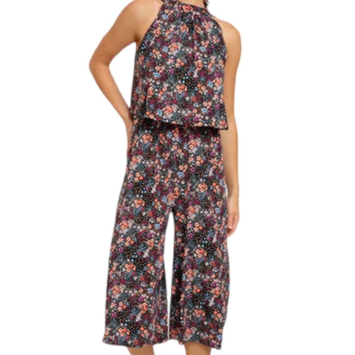 Other Leota Black Floral Skyler Cropped Jumpsuit, S Size 27" / US 4 / IT 40 - 2 Thumbnail