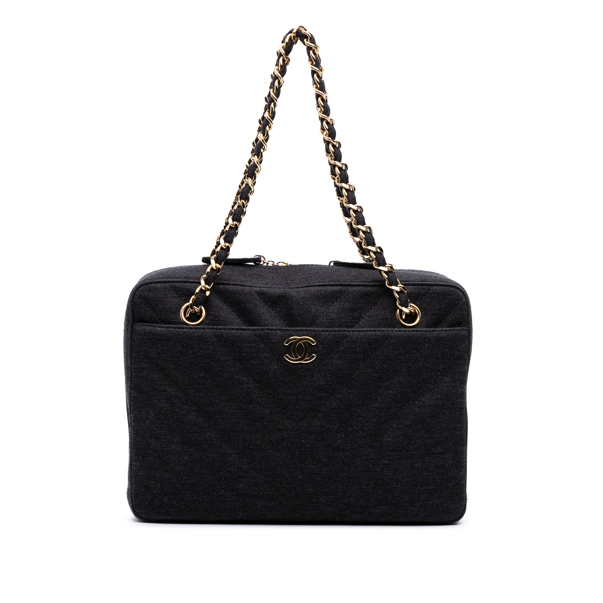 Chanel Cc Chevron Jersey Camera Bag in Grey, Women's