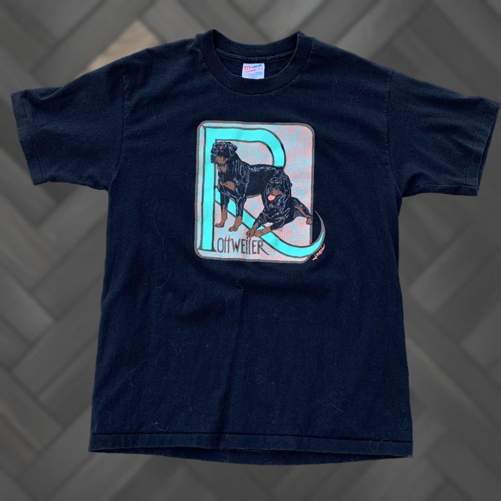 Cottweiler VINTAGE Rottweiler Dog T Shirt 90s 1990s Hanes Heavyweight 50/50 Mens L Black Short Sleeve Crew Neck Dog Graphic Print Clothing Size US L / EU 52-54 / 3 - 1 Thumbnail