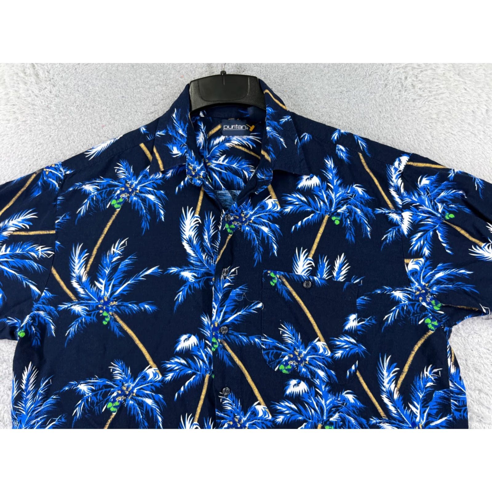 Vintage Puritan Shirt Mens XL Blue Palm Print Hawaiian Vacation Beach Button Up Shirt Size US XL / EU 56 / 4 - 4 Thumbnail