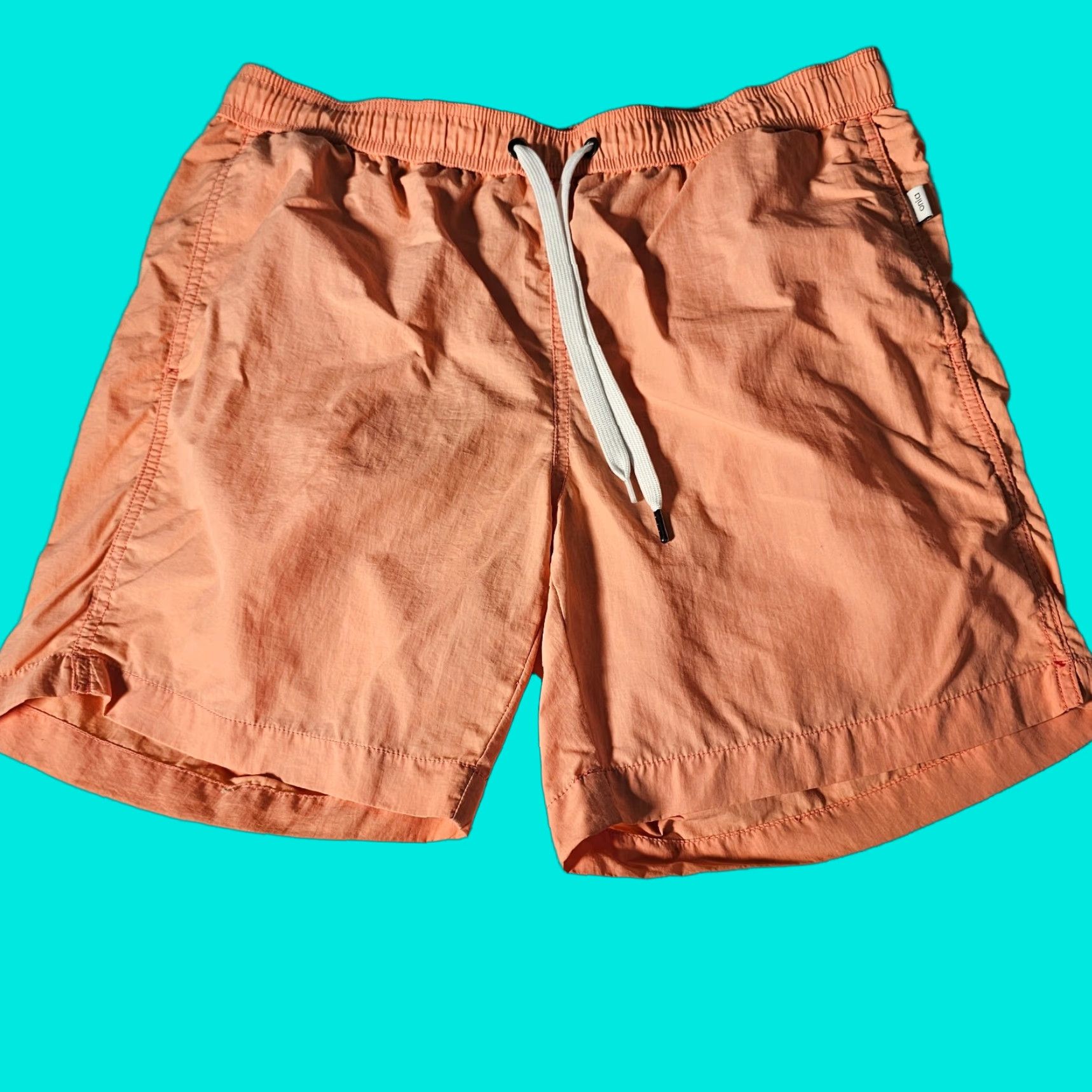 Onia Onia Board Shorts Men L Orange Nylon Solid Beach Casual Drawstring Elastic Waist Mens Size US 33 - 1 Thumbnail