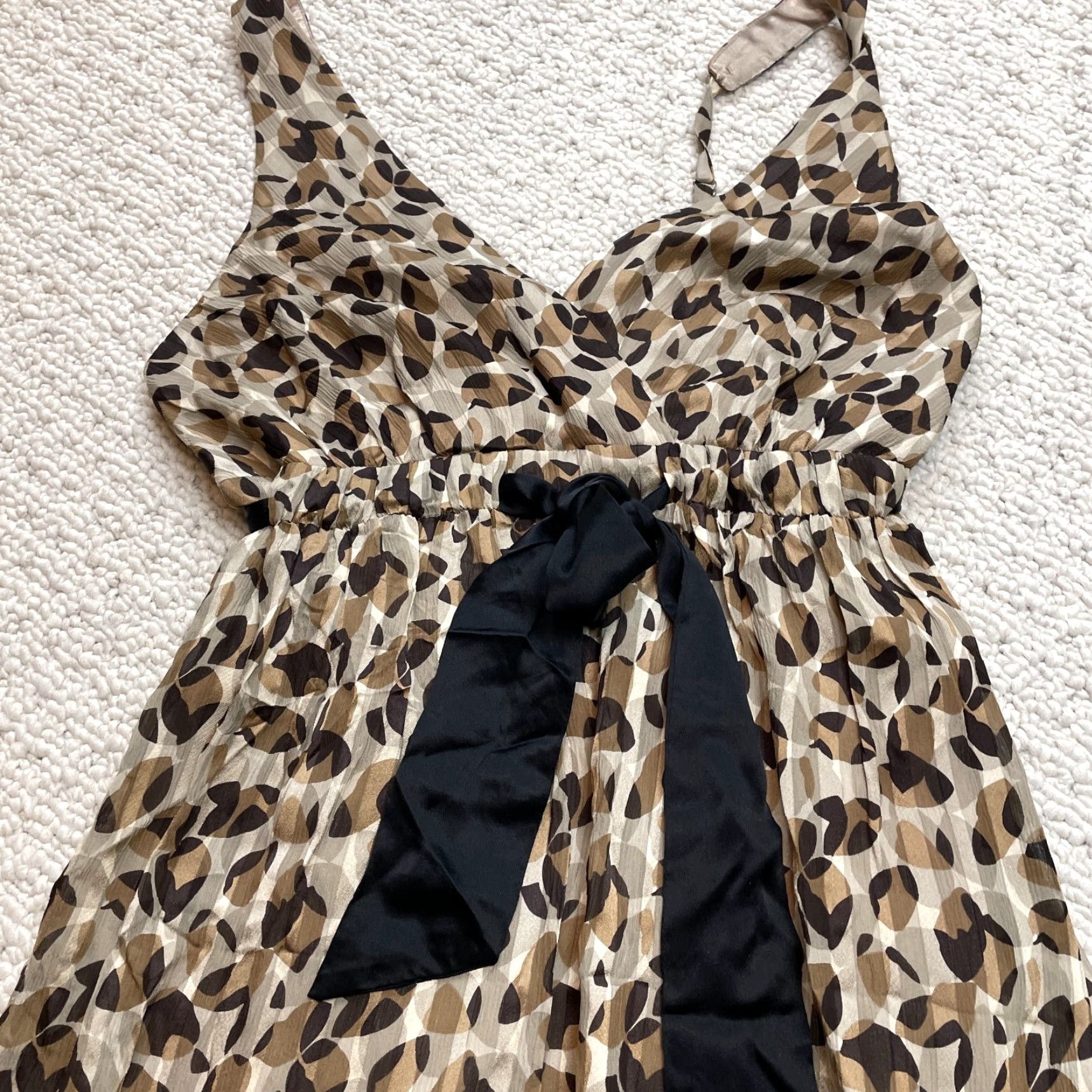 Bcbgmaxazria VINTAGE BCBGMAXAZRIA Dress Womens 6 Brown Silk Midi Polka Dot Bow Tie V-Neck Sleeveless A-Line Clear? Wait Size M / US 6-8 / IT 42-44 - 4 Thumbnail
