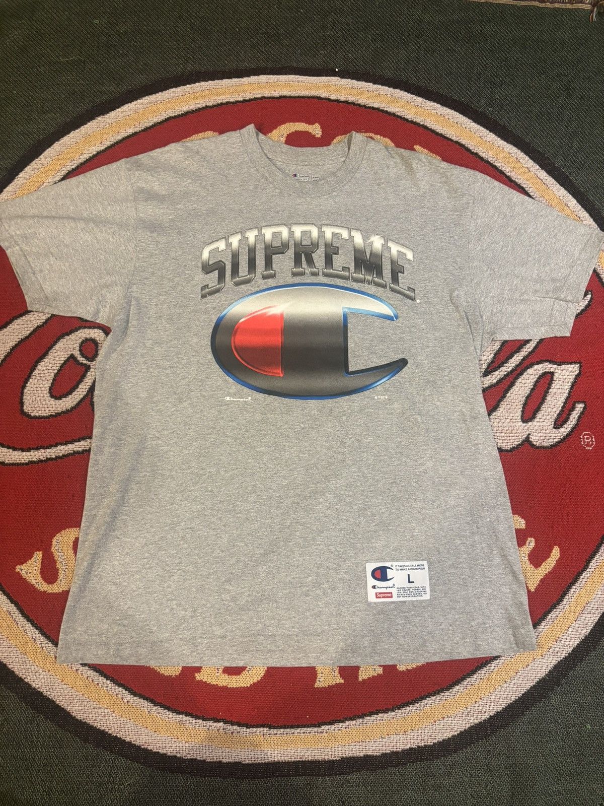 Rare 2019 SS19 Supreme x Champion Silver Logo T-Shirt