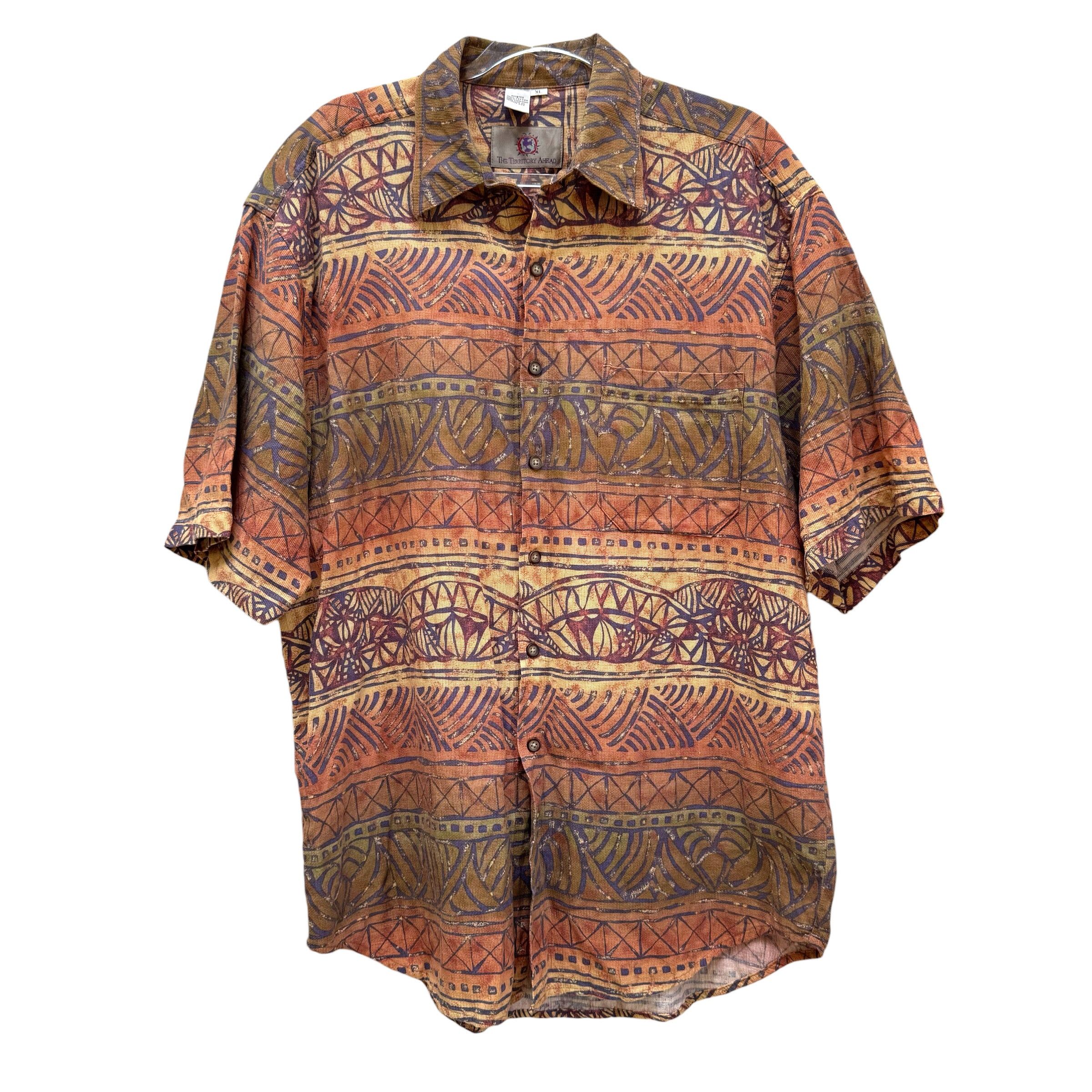 Vintage Territory Ahead deals bold tribal Art Deco shirt