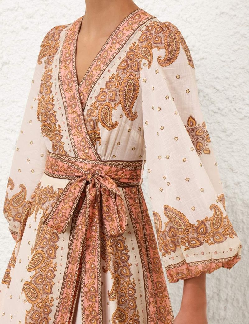 Zimmermann oc11z0126 Maxine Midi Wrap Dress in Multicolor Size L / US 10 / IT 46 - 5 Thumbnail