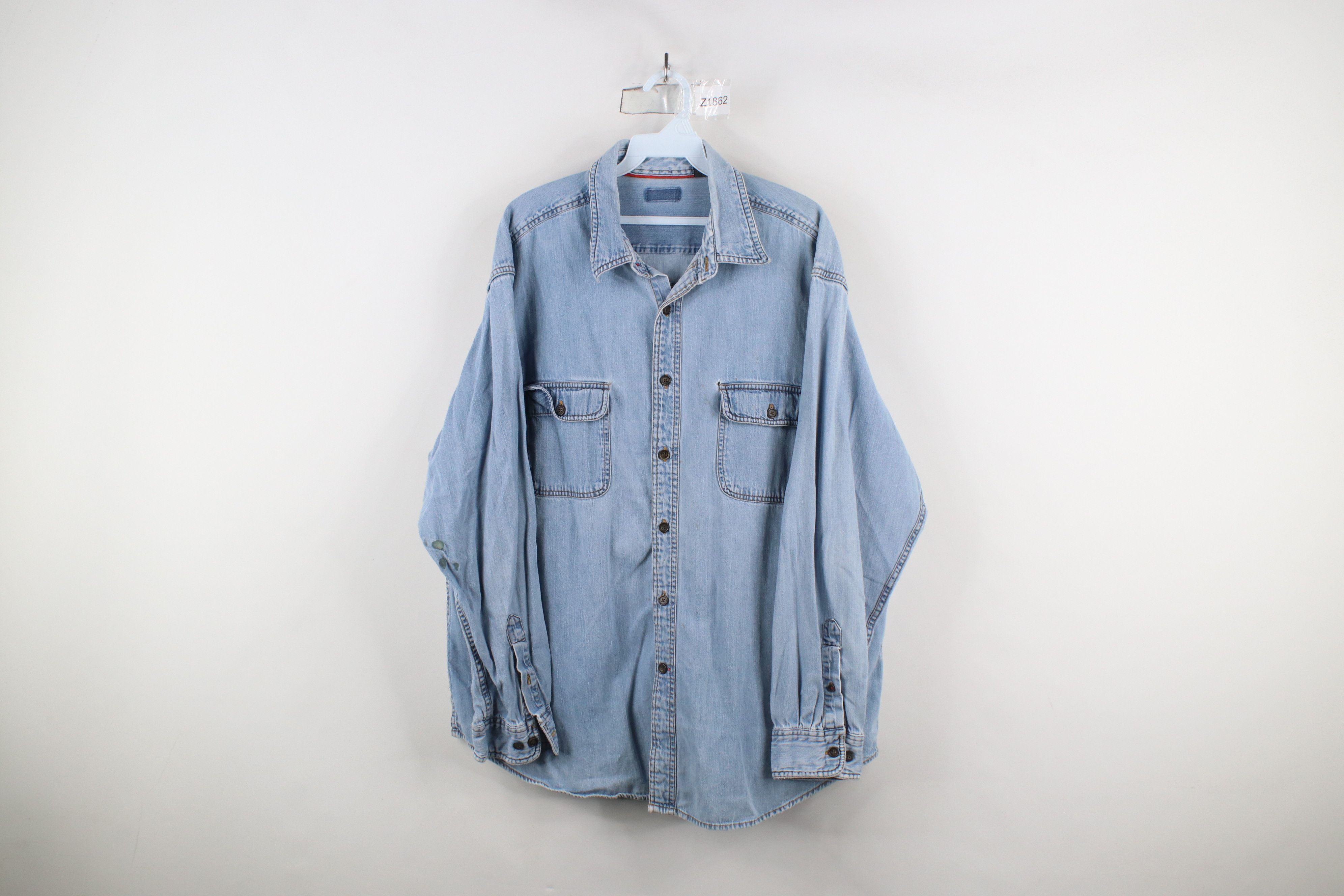 Vintage Vintage 90s Streetwear Denim Jean Collared Button Shirt Blue Size US XL / EU 56 / 4 - 1 Thumbnail