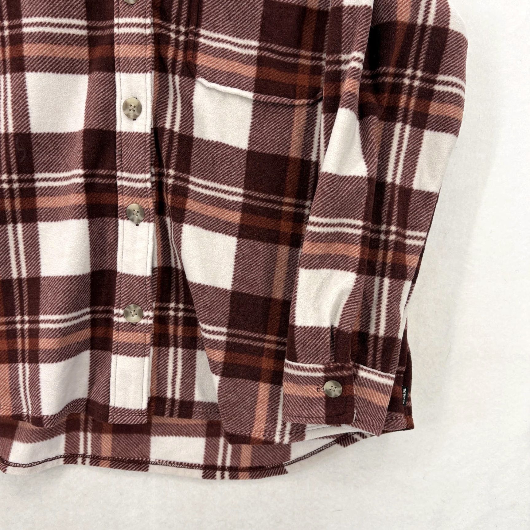 Eddie Bauer Eddie Bauer Button-Up Shirt Womens XL Brown Plaid Long Sleeve Microfleece Cozy Tight Fit Easy Care Size XL / US 12-14 / IT 48-50 - 3 Thumbnail