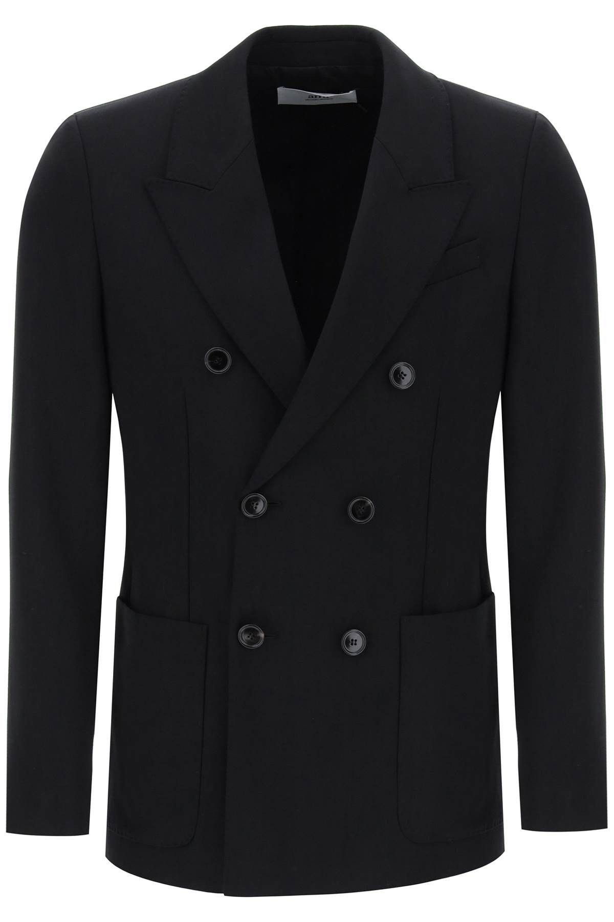 image of Ami Alexandre Matiussi Double-Breasted Wool Jacket For Men in Noir (Size Medium)