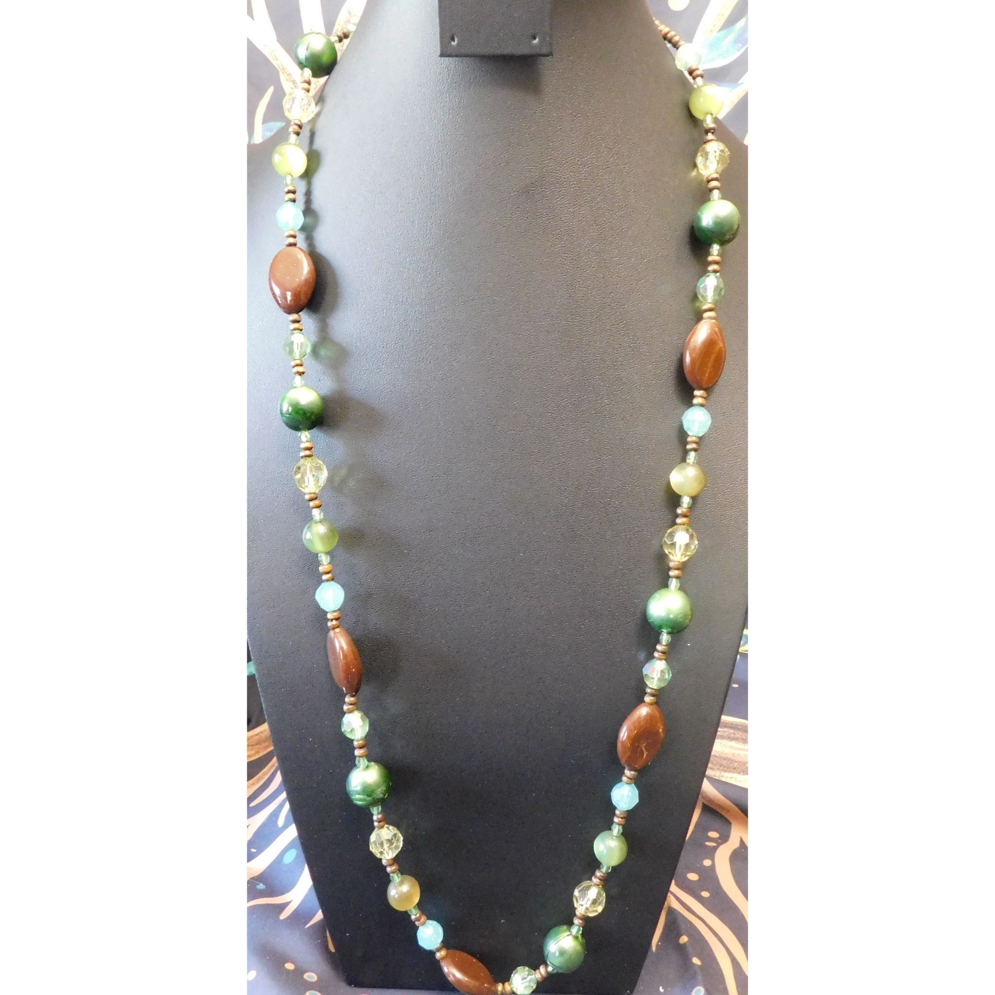 Other Bohemian Brown And Green Long Beaded Necklace Size ONE SIZE - 2 Thumbnail