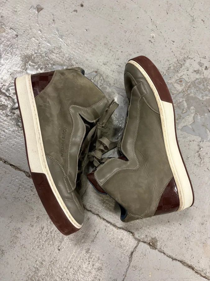 Louis Vuitton Louis Vuitton Grey Leather Damier High-Top Sneaker Size US 8 / EU 41 - 6 Thumbnail