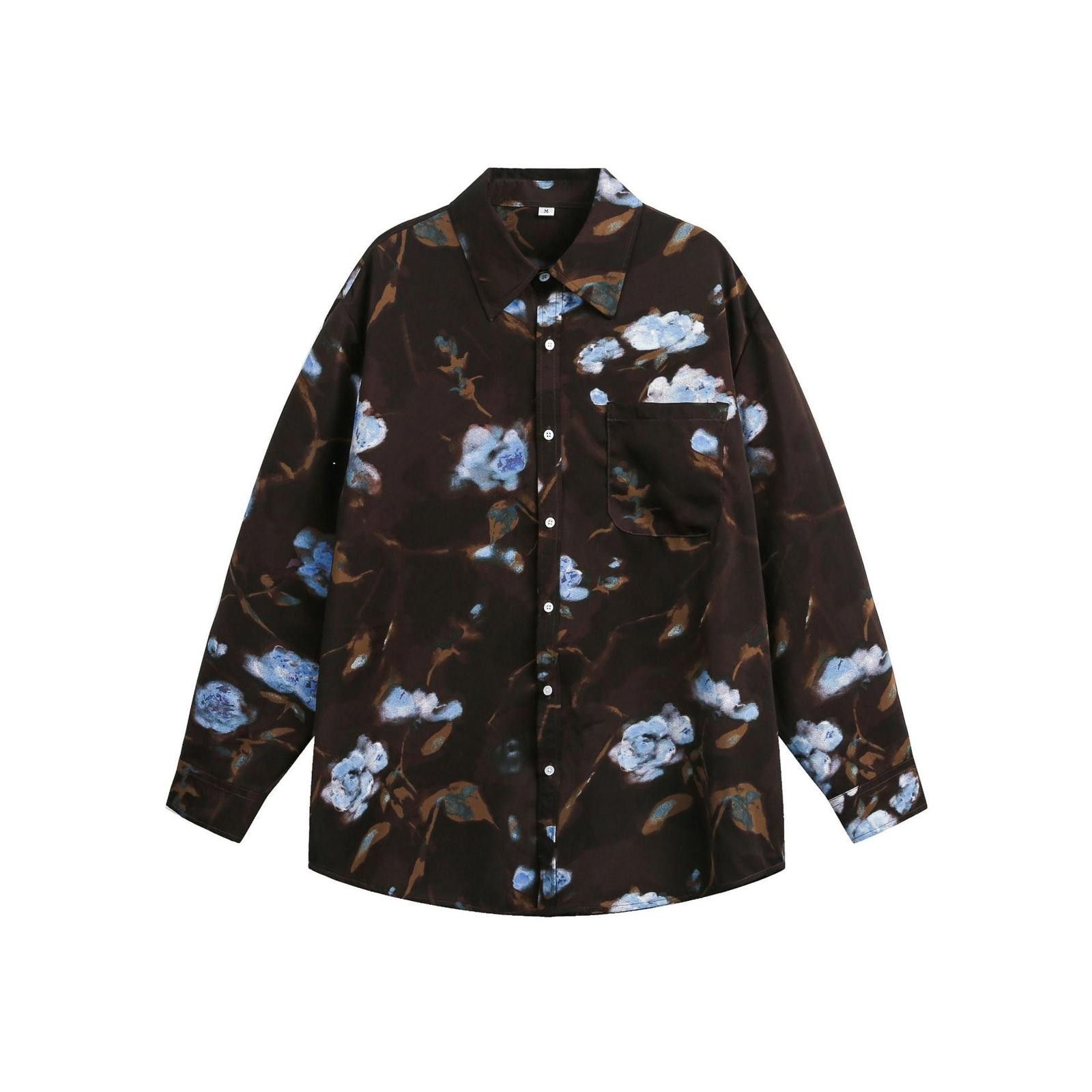 Japanese Brand Brown Floral Print Long Sleeve Shirt, Relaxed Fit Shirt Size US XL / EU 56 / 4 - 1 Thumbnail