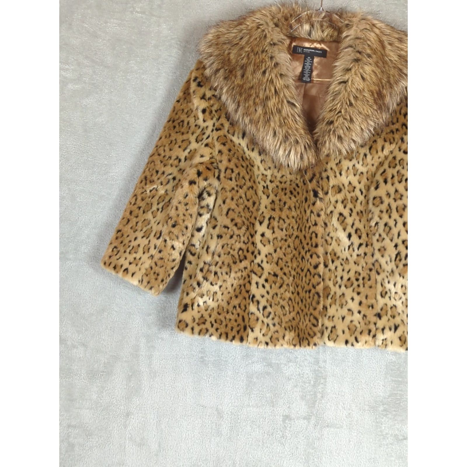 Vintage INC International Concepts Jacket Cropped Leopard Faux Fur 0X Womens 3/4 Sleeve Short Hook & Eye Collared Tan Black Mob Wife Vintage: No Size XL / US 12-14 / IT 48-50 - 2 Thumbnail