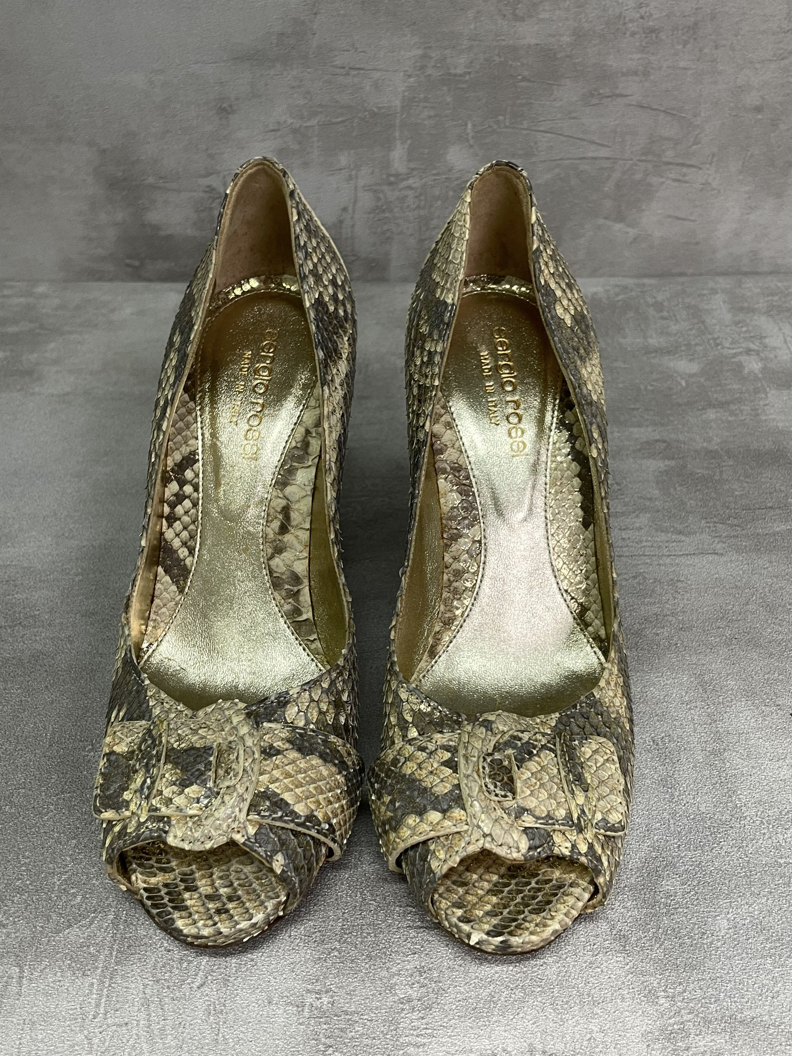 Sergio Rossi Sergio Rossi Golden 100mm Peep Toes Pumps Size US 6 / IT 36 - 2 Thumbnail