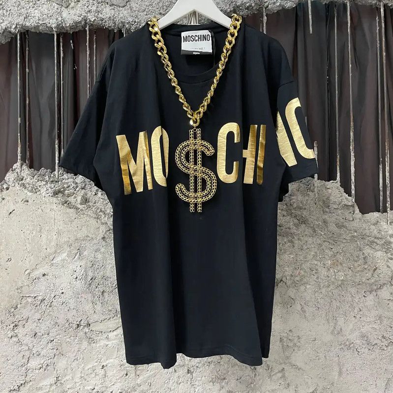 Moschino Moschino Black Cotton Chain Short Sleeve T-Shirt 0089 Size US S / EU 44-46 / 1 - 1 Thumbnail