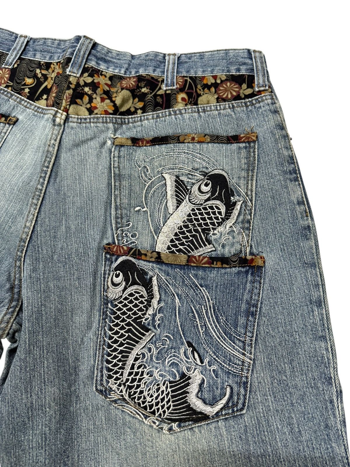 Japanese Brand Dominate Handcrafted Sukajan Embroidered Koi Fish Jeans Size US 34 / EU 50 - 22 Thumbnail