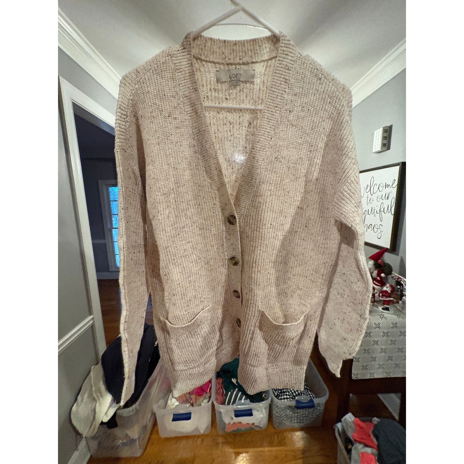Loft LOFT Women’s Small Cream Speckled Knit Cardigan Sweater Size S / US 4 / IT 40 - 4 Thumbnail