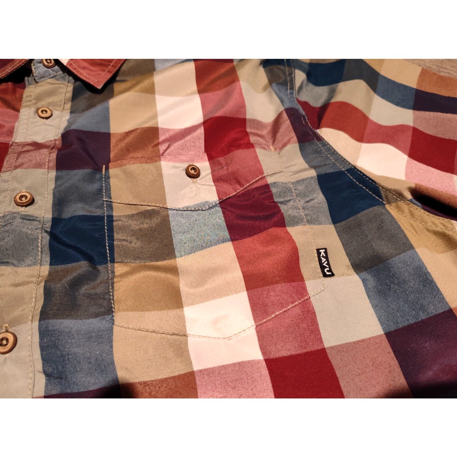 KAVU KAVU Park Lane Button-Up Shirt Men’s XL Short Sleeve Plaid Multicolor Polyester Knit Regular Size US XL / EU 56 / 4 - 4 Thumbnail