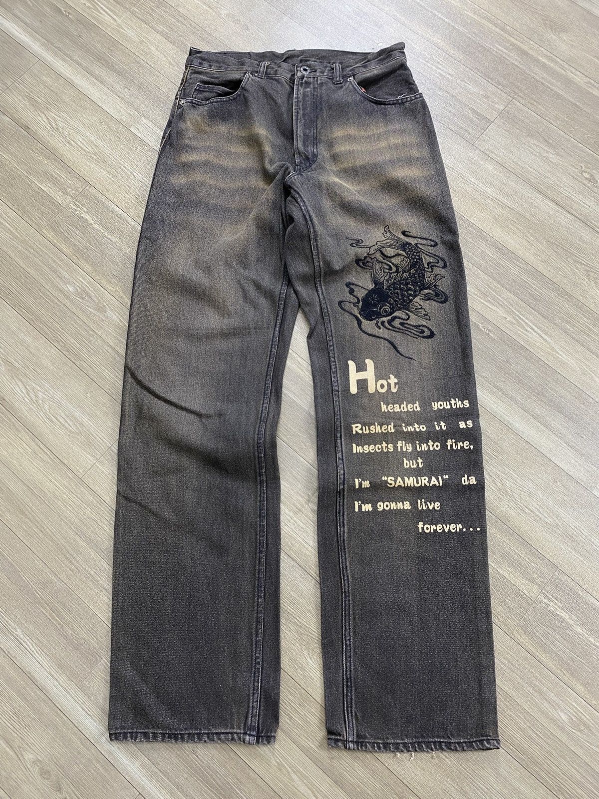 PPFM Vintage PPFM Sukajan Koi Fish Embroidery Samurai Style Jeans Size US 28 / EU 44 - 1 Thumbnail