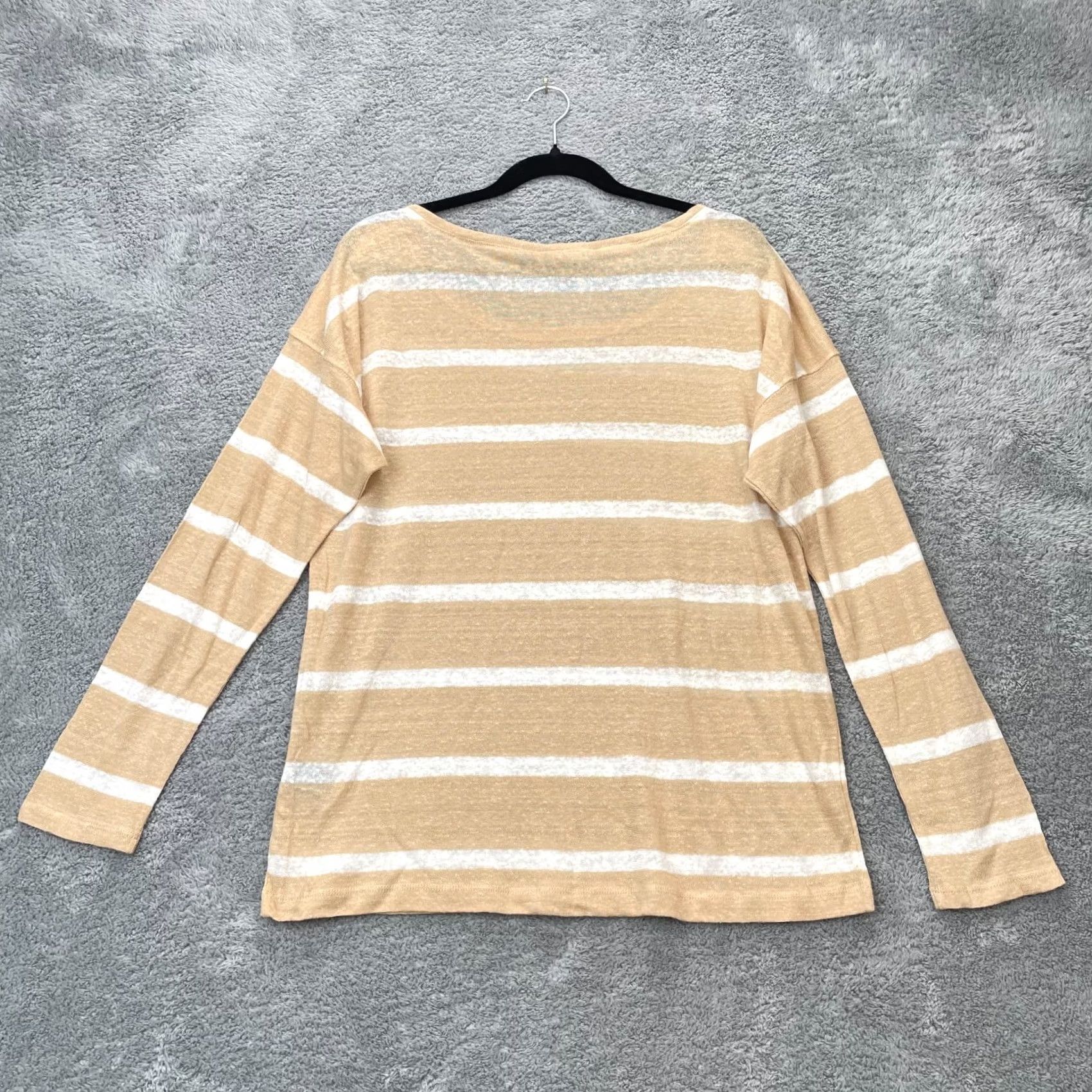 Ralph Lauren Lauren Ralph Lauren Blouse Women XL Beige Linen Knit Striped Round Neck Button Casual Sleeve Fall Spring Summer Classic Preppy Size XL / US 12-14 / IT 48-50 - 6 Thumbnail