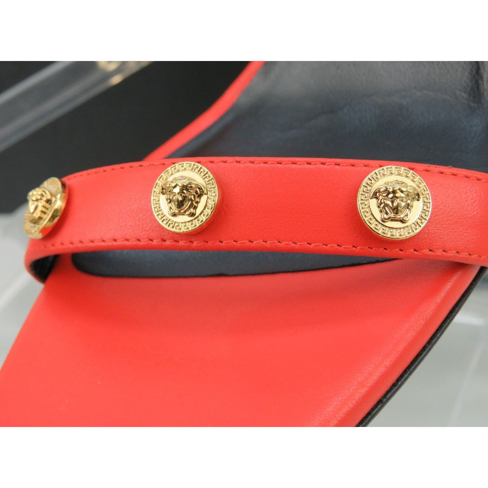 Versace VERSACE ORANGE LEATHER MEDUSA LOGO STUDS SANDALS PUMPS 37 7 Size US 7 / IT 37 - 2 Thumbnail