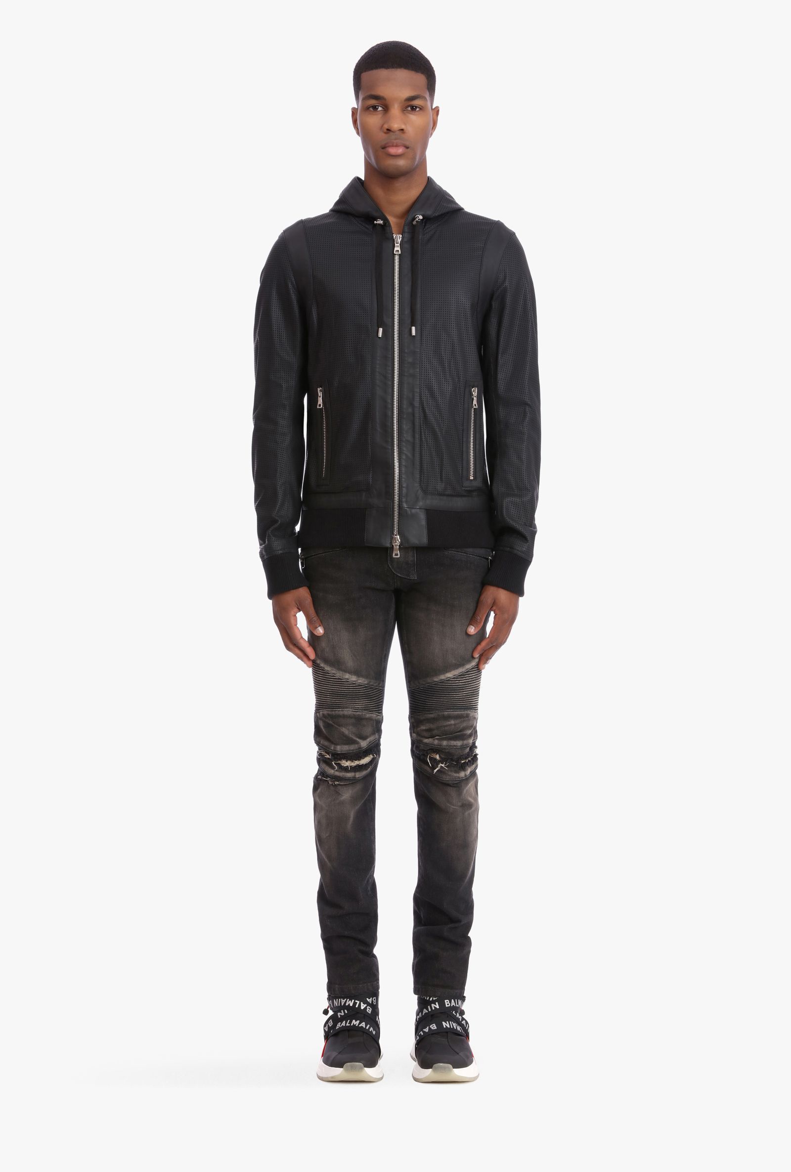 Balmain Balmain perforated leather zip-up hoodie Size US M / EU 48-50 / 2 - 3 Thumbnail