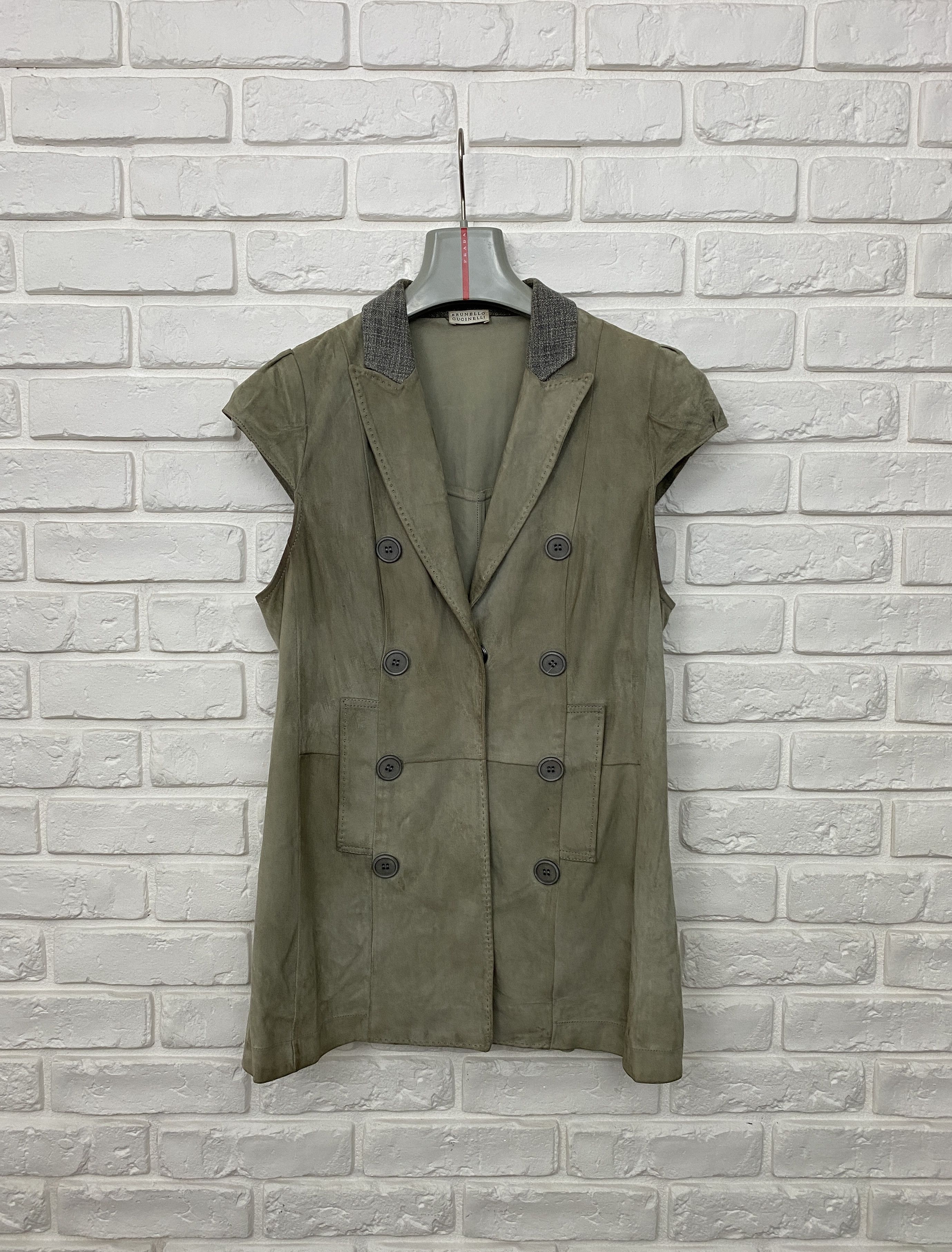 Brunello Cucinelli Suede Leather Short Sleeve Jacket Vest 44