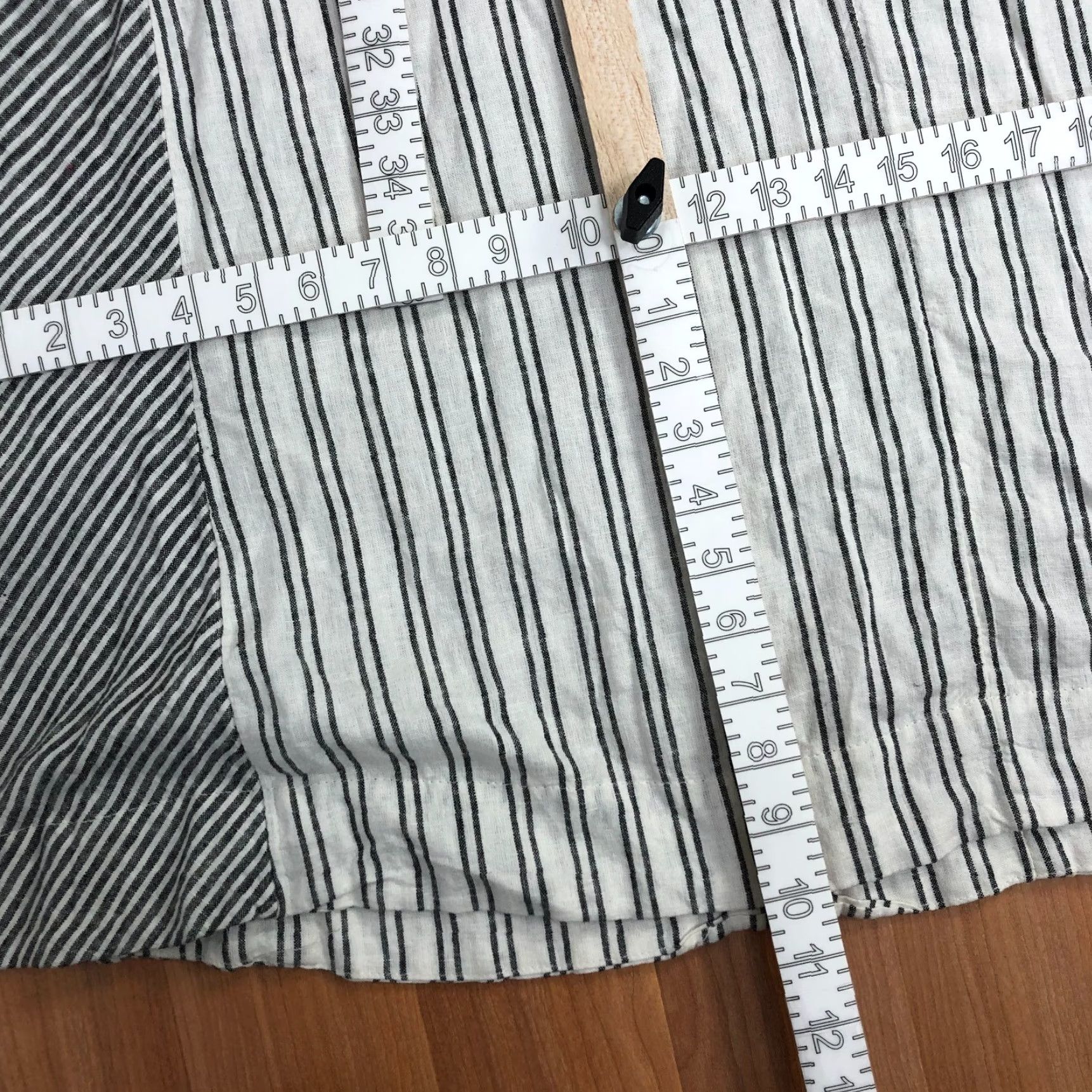 Lucky Brand Lucky Brand Black Linen Rayon V-Neck Popover A-Line Midi Dress Women Medium Below Knee Short Sleeve Striped Pattern Size M / US 6-8 / IT 42-44 - 7 Thumbnail