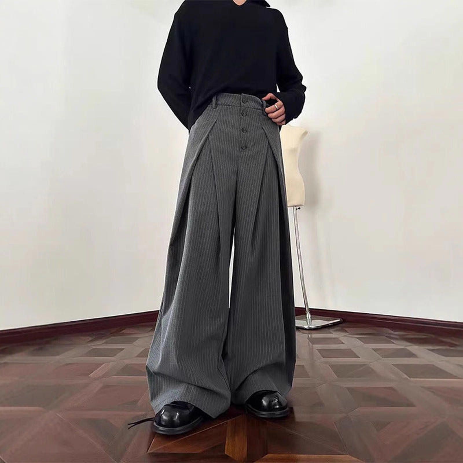 Other Gray Pinstripe Wide Leg Dress Pants, High Waist Trousers Size US 30 / EU 46 - 6 Thumbnail