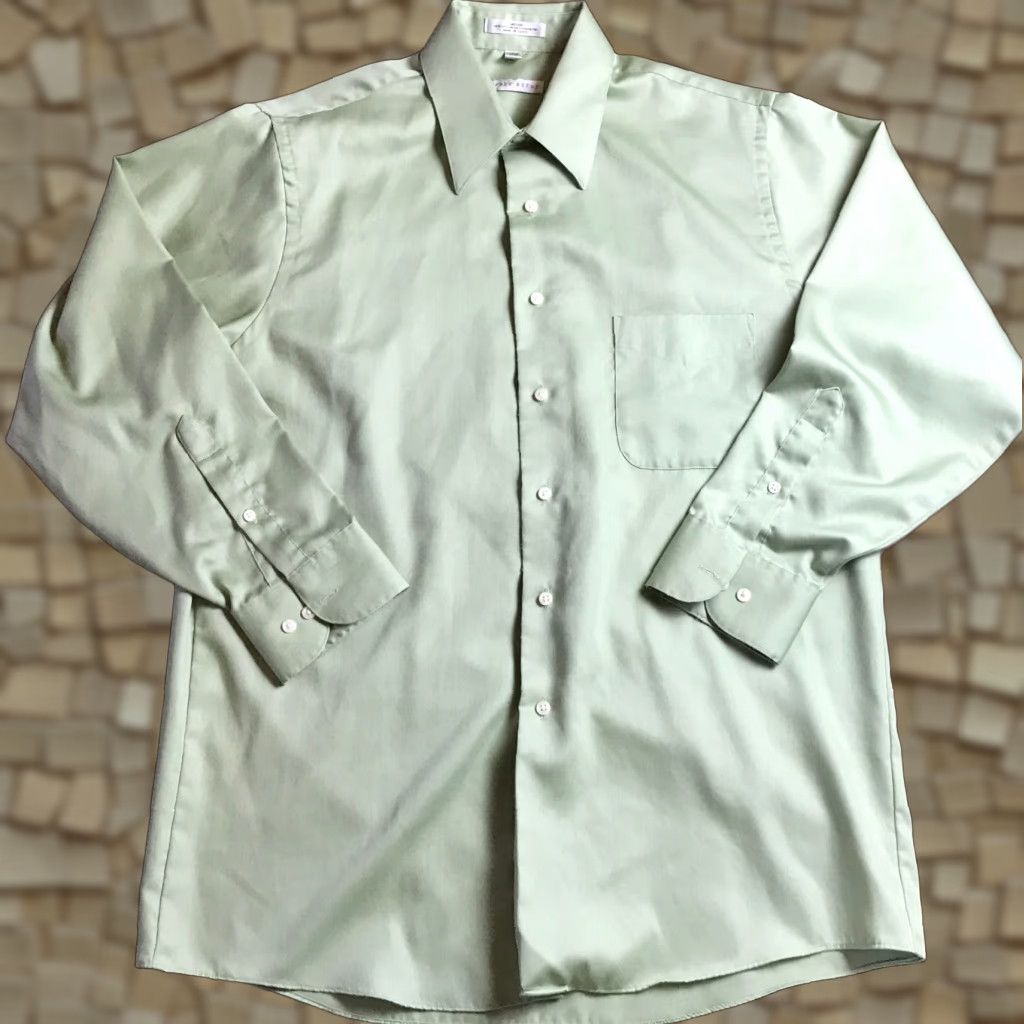 Geoffrey Beene Geoffrey Beene Shirt Men's Large 16 32/33 Green Sateen Button-Down Casual Size US L / EU 52-54 / 3 - 1 Thumbnail