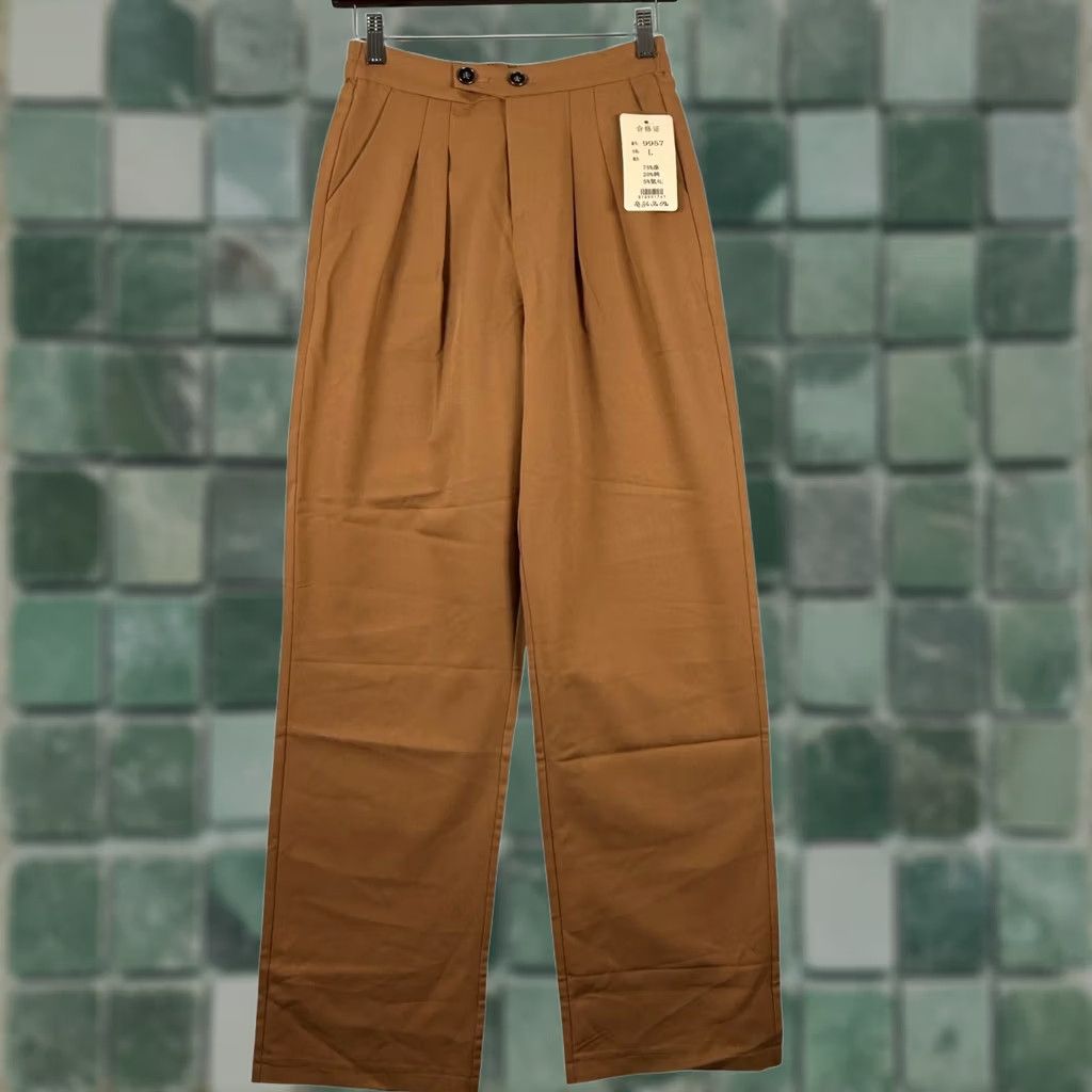 Camel NWT Womens L Wide-Leg Pleated Dress Pants Trousers Camel Brown High Rise Office Pants Size 36" / US 14 / IT 50 - 1 Thumbnail