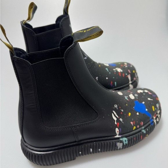 Lanvin Lanvin x Gallery Dept Arpege Ankle Boots Black Paint Splatte Size US 5 / EU 37 - 6 Thumbnail