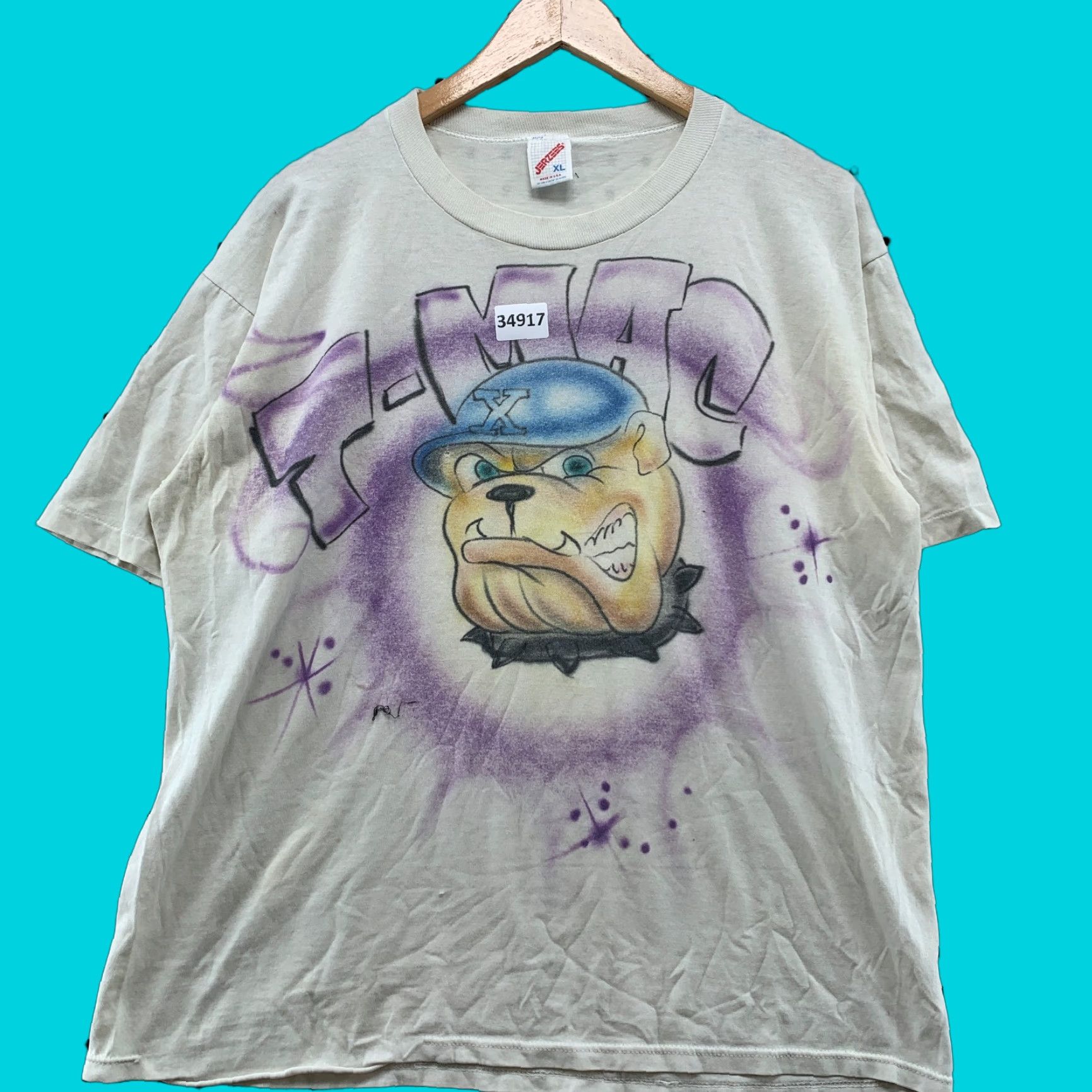 Vintage Vintage 90s Bulldog Air Brushed T-Shirt Men XL White Retro 90s Graphic Made USA Size US XL / EU 56 / 4 - 1 Thumbnail
