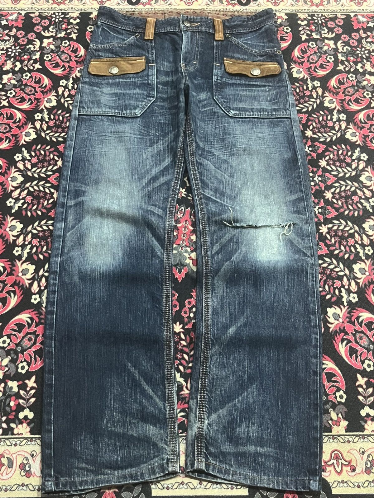 Edwin Edwin XVS Dark Faded Blue Washed Distressed Bush Pants Jeans Size US 30 / EU 46 - 1 Thumbnail
