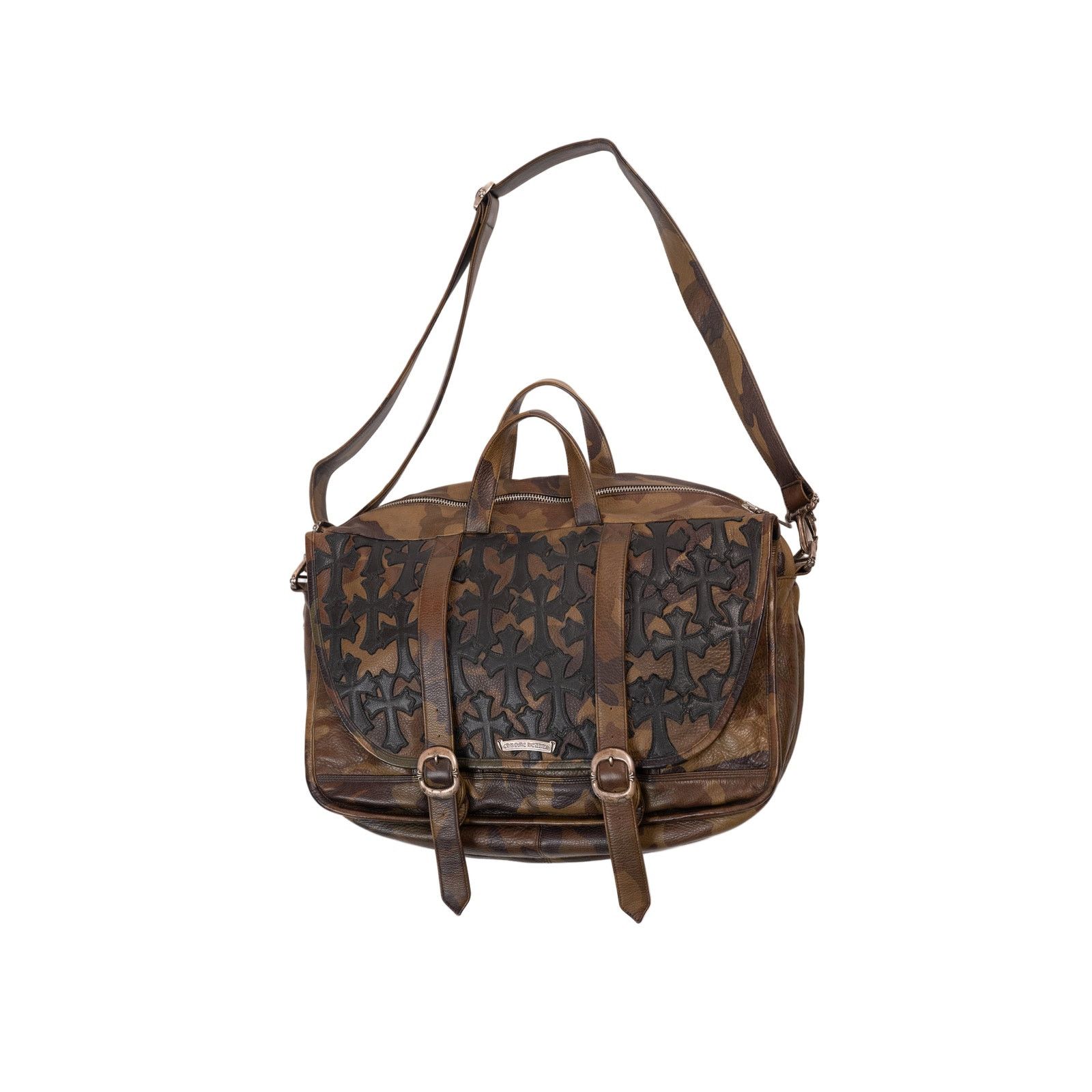 Chrome Hearts 1/1 XL Camo Leather Messenger Bag With Black Cross Patches Size ONE SIZE - 1 Thumbnail