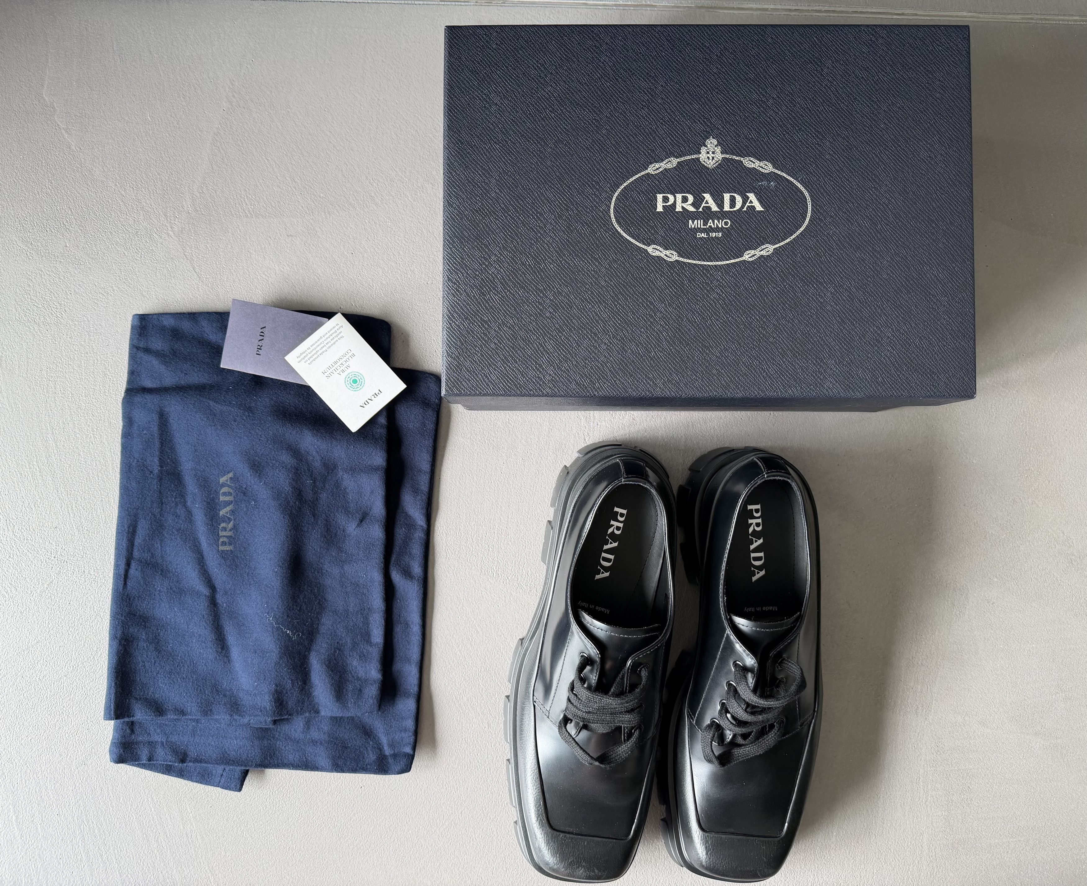 Prada PRADA Paneled Leather Monolith Derby Shoes, Square Toe Size US 11 / EU 44 - 3 Thumbnail