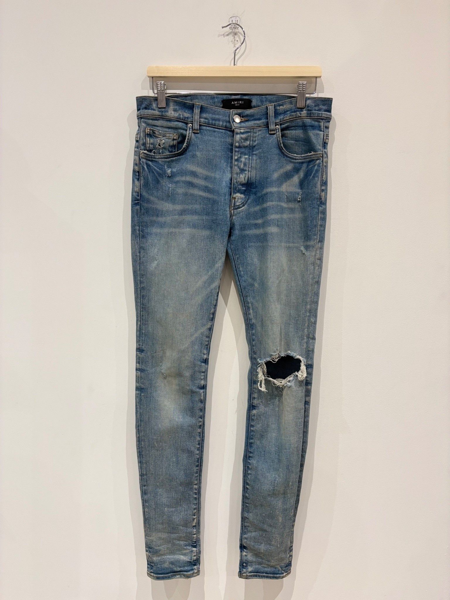 Amiri Amiri Blue Distressed Skinny Jeans Size US 31 - 1 Thumbnail