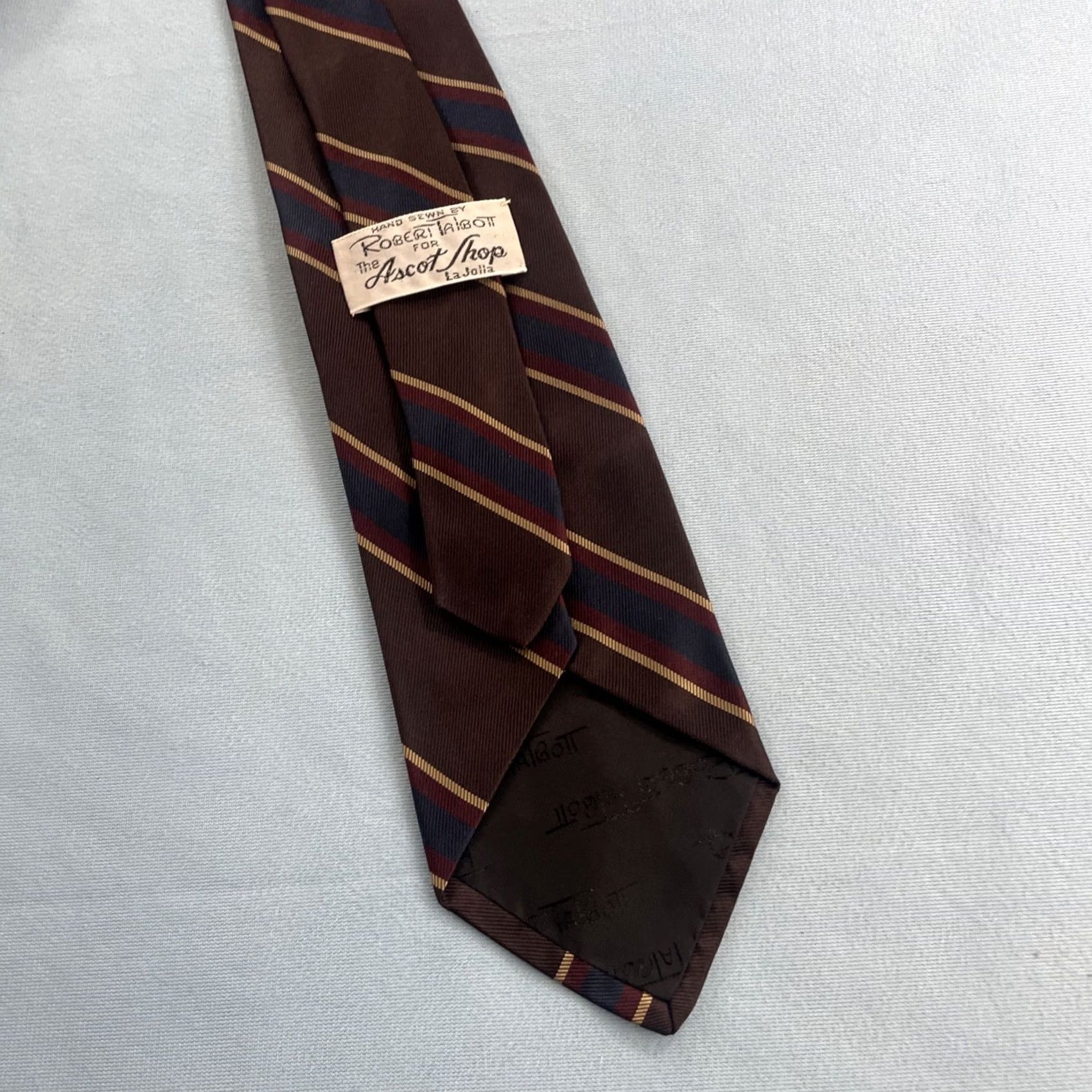 Robert Talbott VINTAGE Robert Talbott Ascot Shop Silk Neck Tie Brown Woven Repp Tie 60s USA 3.5x58 Mens Tie Brown Silk Repp Vintage Geometric Size ONE SIZE - 6 Thumbnail