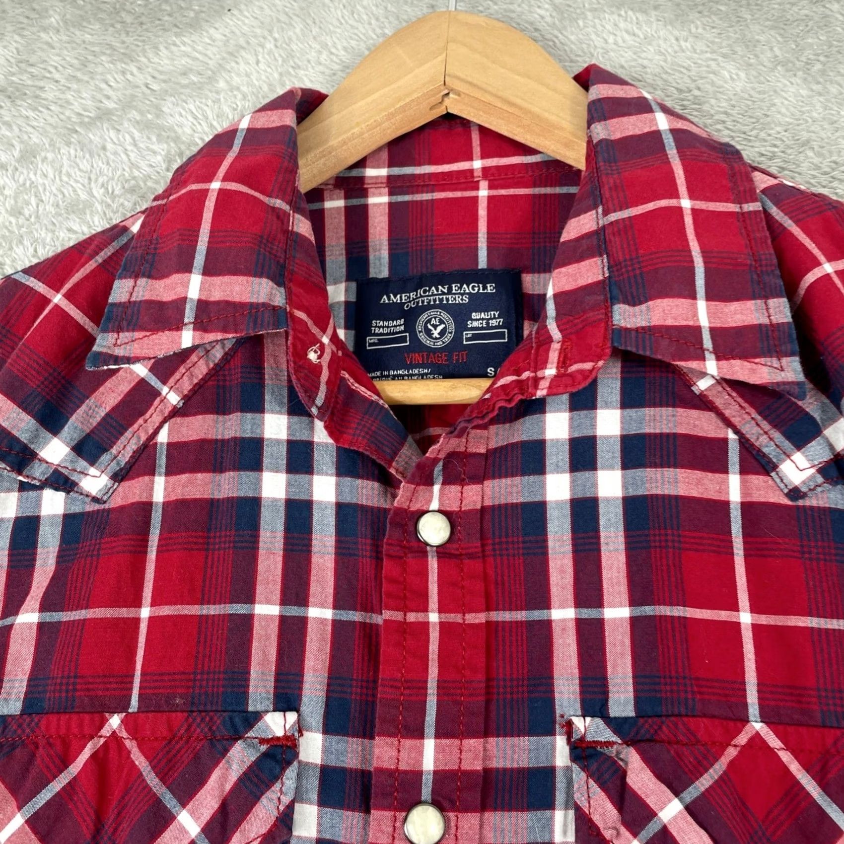 American Eagle Outfitters American Eagle Western Shirt Mens Small Red Plaid Pearl Snap Vintage Fit Cotton Shirt Size US S / EU 44-46 / 1 - 4 Thumbnail