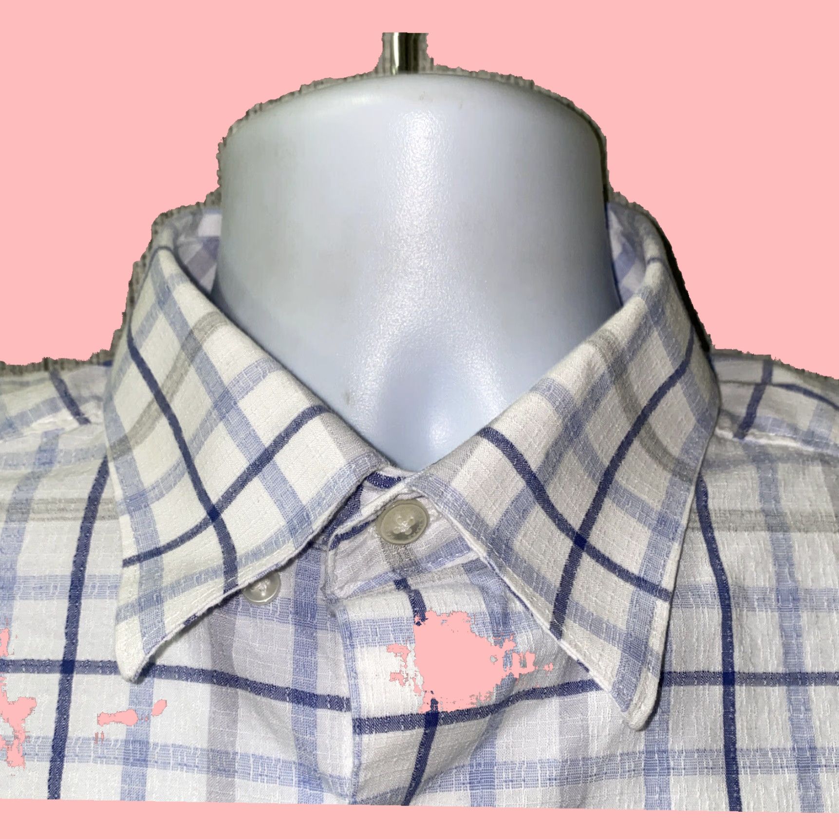 Hart Schaffner Marx Hart Schaffner Marx Mens Long Sleeve Button Down Shirt White Blue Check Size L Size 42R - 3 Thumbnail