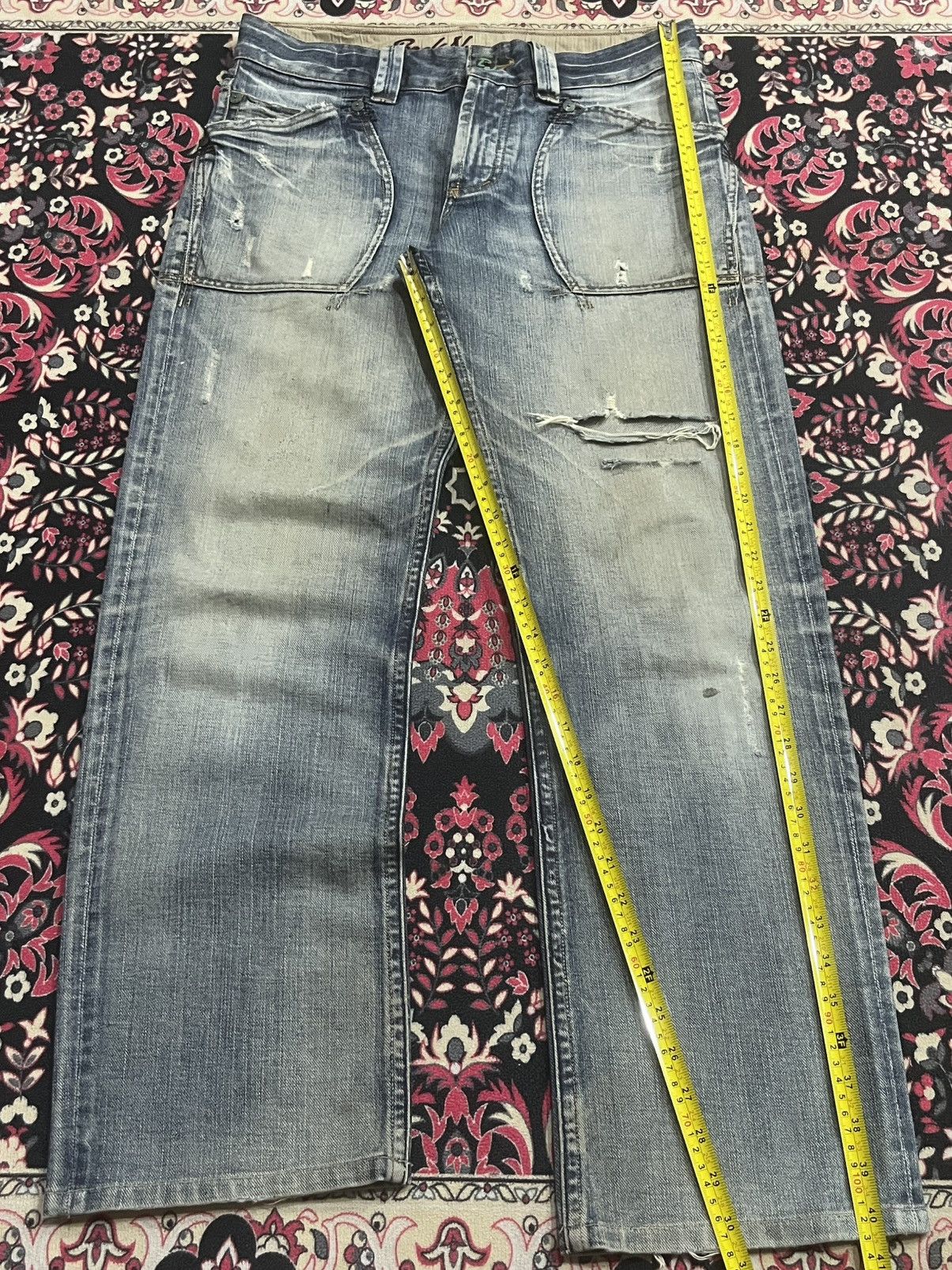 Japanese Brand Vintage Back Number Blue Washed Distressed Loose Fit Jeans Size US 32 / EU 48 - 10 Thumbnail