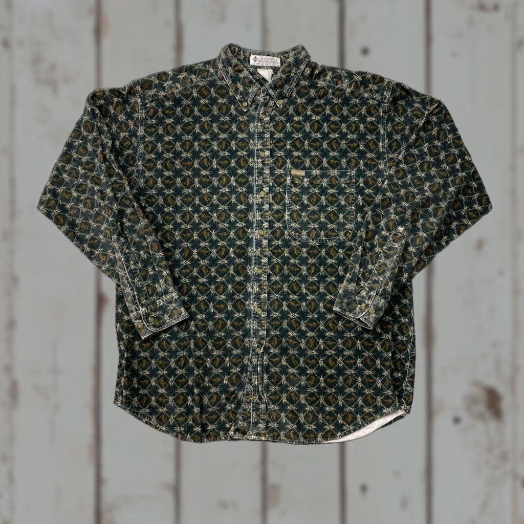 Vintage VINTAGE Columbia Southwest Corduroy All Over Print Shirt XL Green Button-Up Cotton Men Regular Long Sleeve 90s Western Pockets Size US XL / EU 56 / 4 - 1 Thumbnail