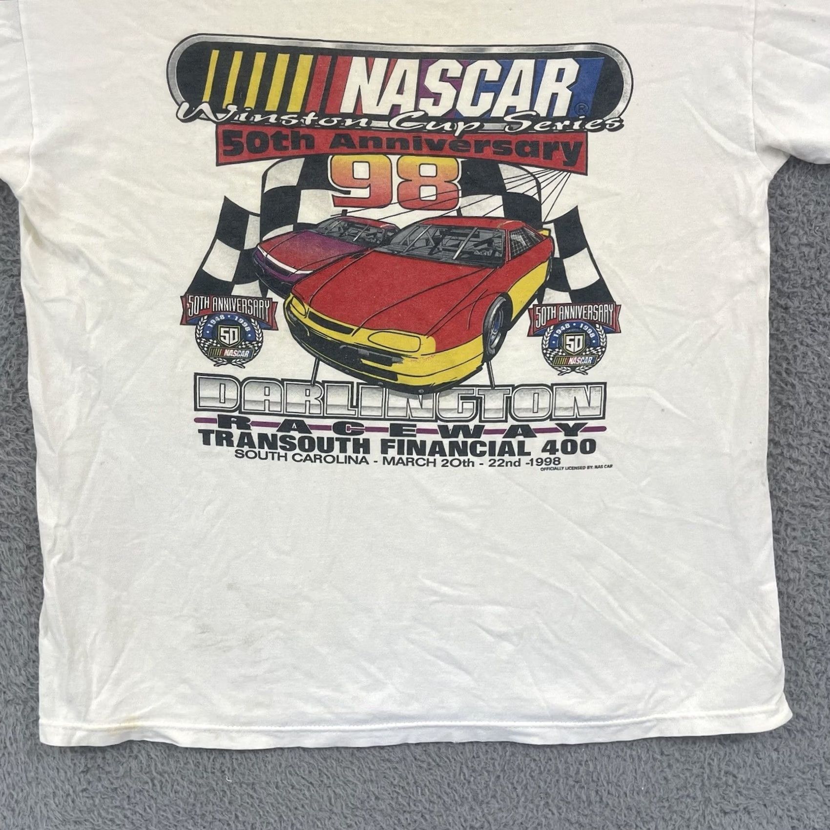 Gildan VINTAGE Darlington Raceway TShirt Adult XL Nascar 90s Dale Earnhardt Racing Cars Shirt Mens White Gildan Heavy Cotton 90s Cars USA Graphic Print Size US XL / EU 56 / 4 - 2 Thumbnail
