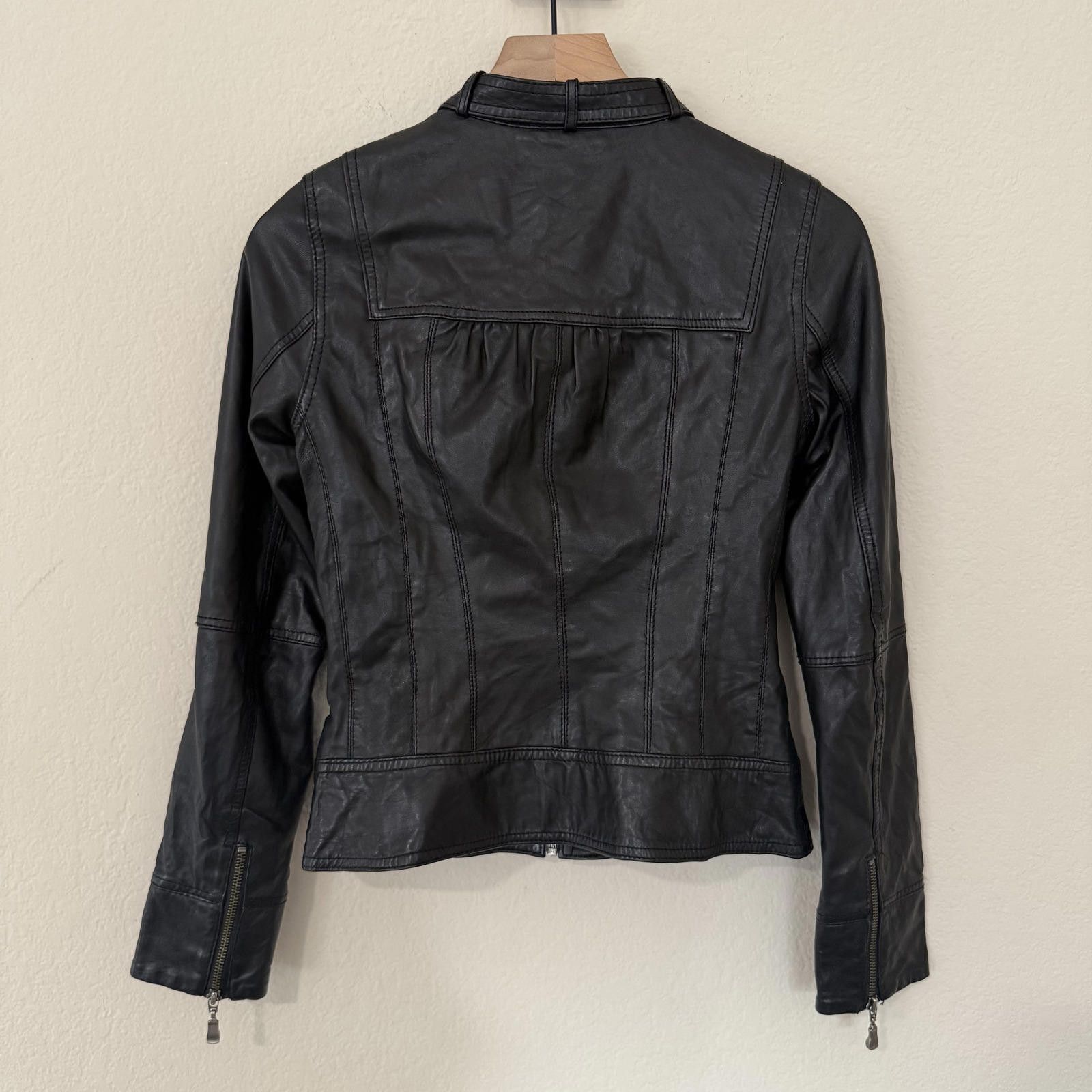Ted Baker Ted Baker Jacket Women's 1 Black Leather Moto Ruffle Back Size ONE SIZE - 6 Thumbnail