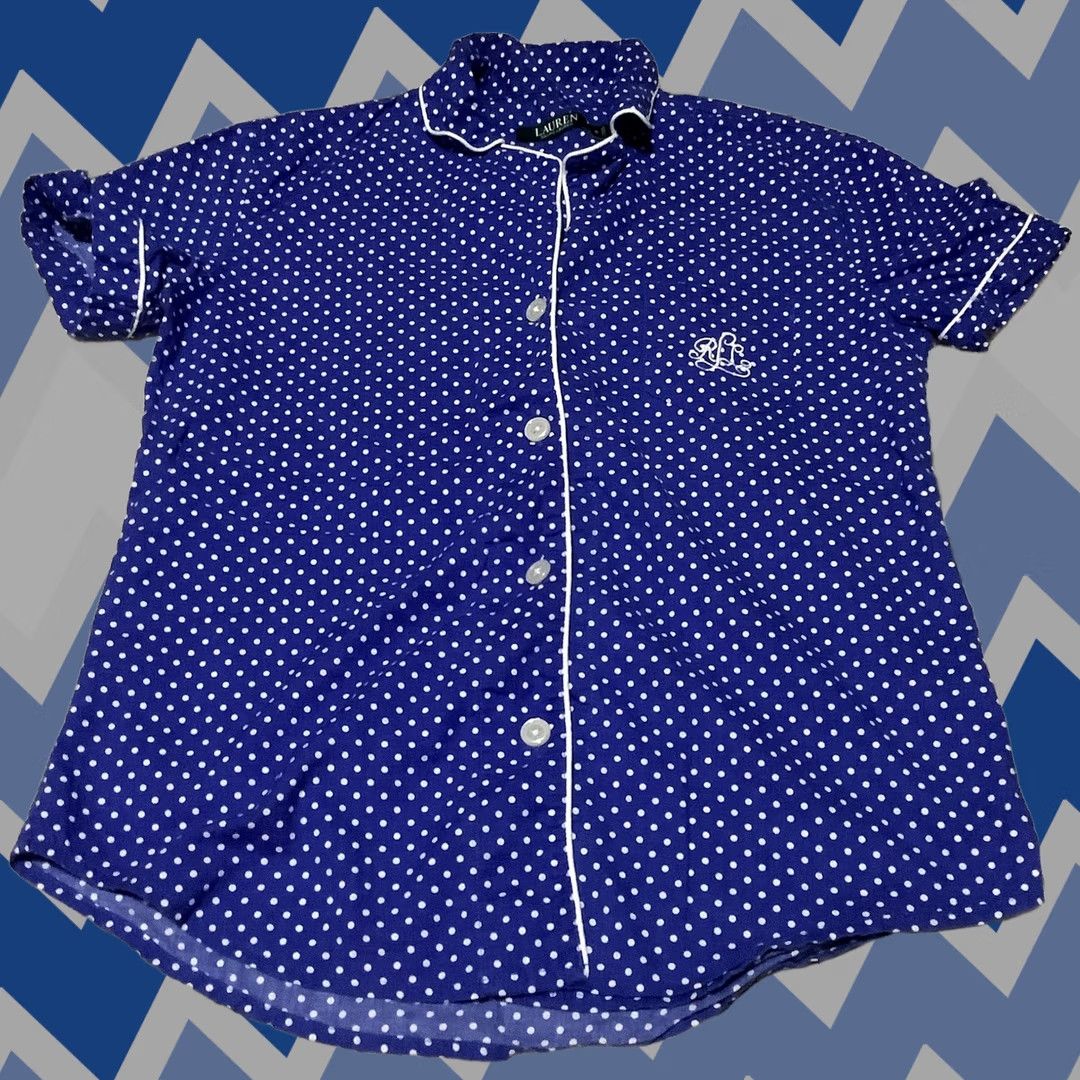 Ralph Lauren Lauren Ralph Shirt Womens S Blue sleep pajama top polka dot short sleeve Size S / US 4 / IT 40 - 1 Thumbnail